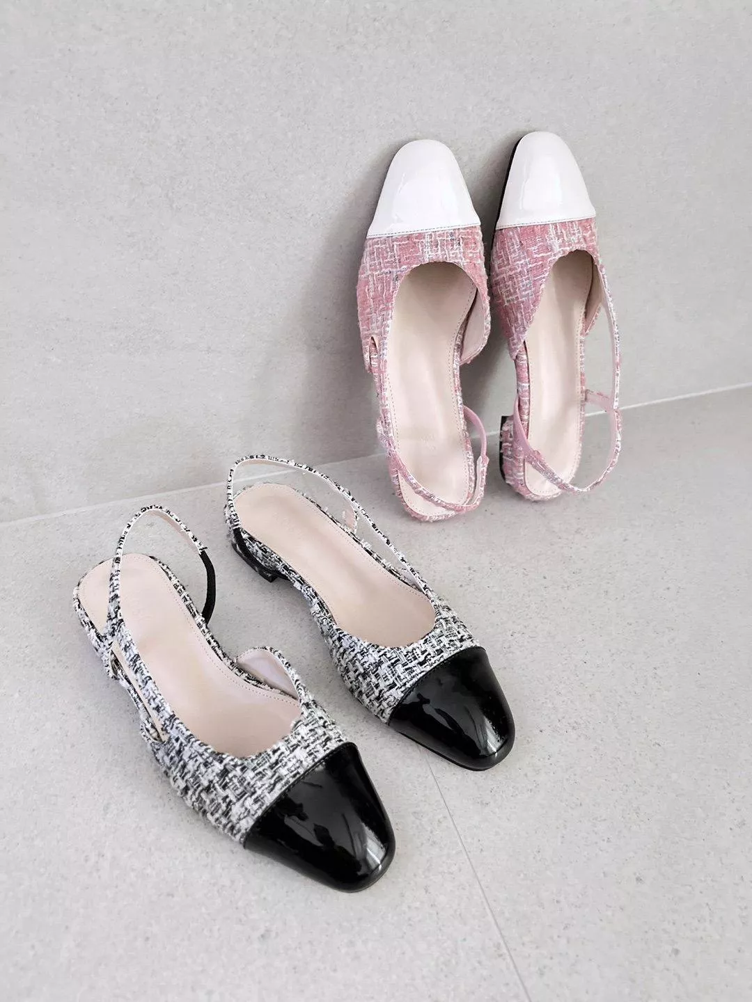 小名媛拼色花呢平地鞋 #05