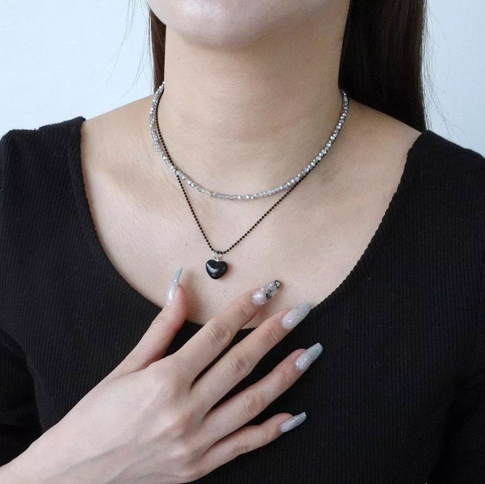 反轉巴黎珠串愛心層疊項鍊 #N3335