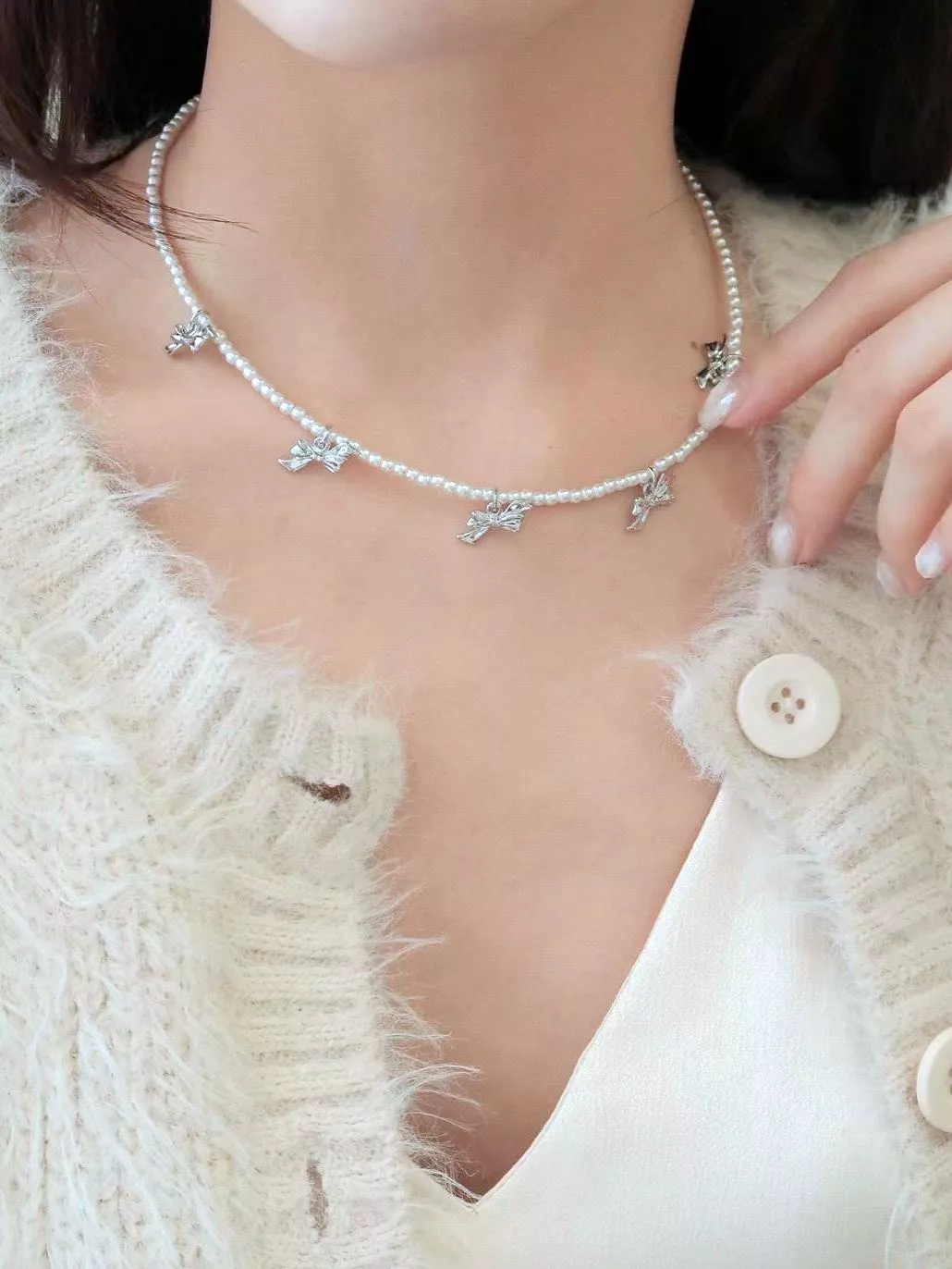 亂世佳人小蝴蝶結珍珠項鍊 #2401144