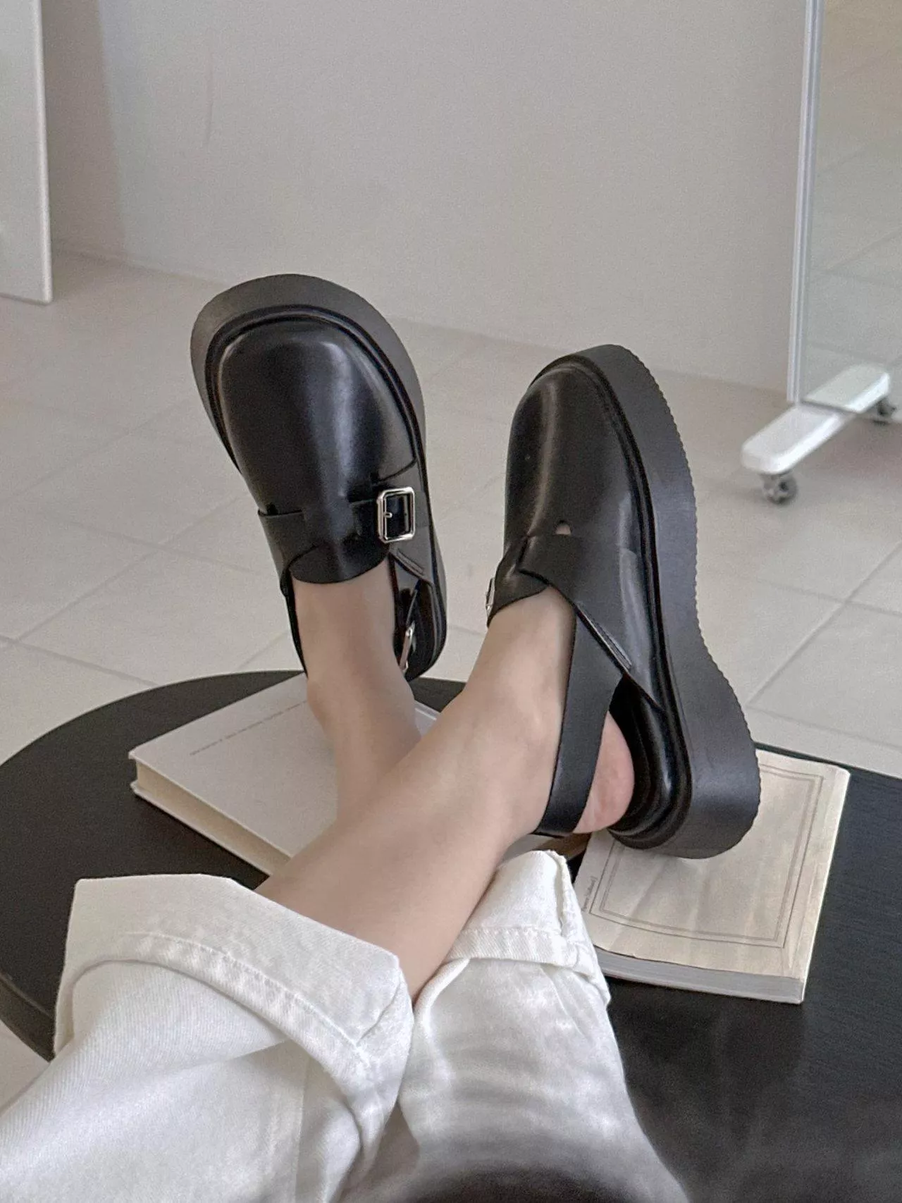 可調節皮帶釦氣墊厚底鞋 #3072