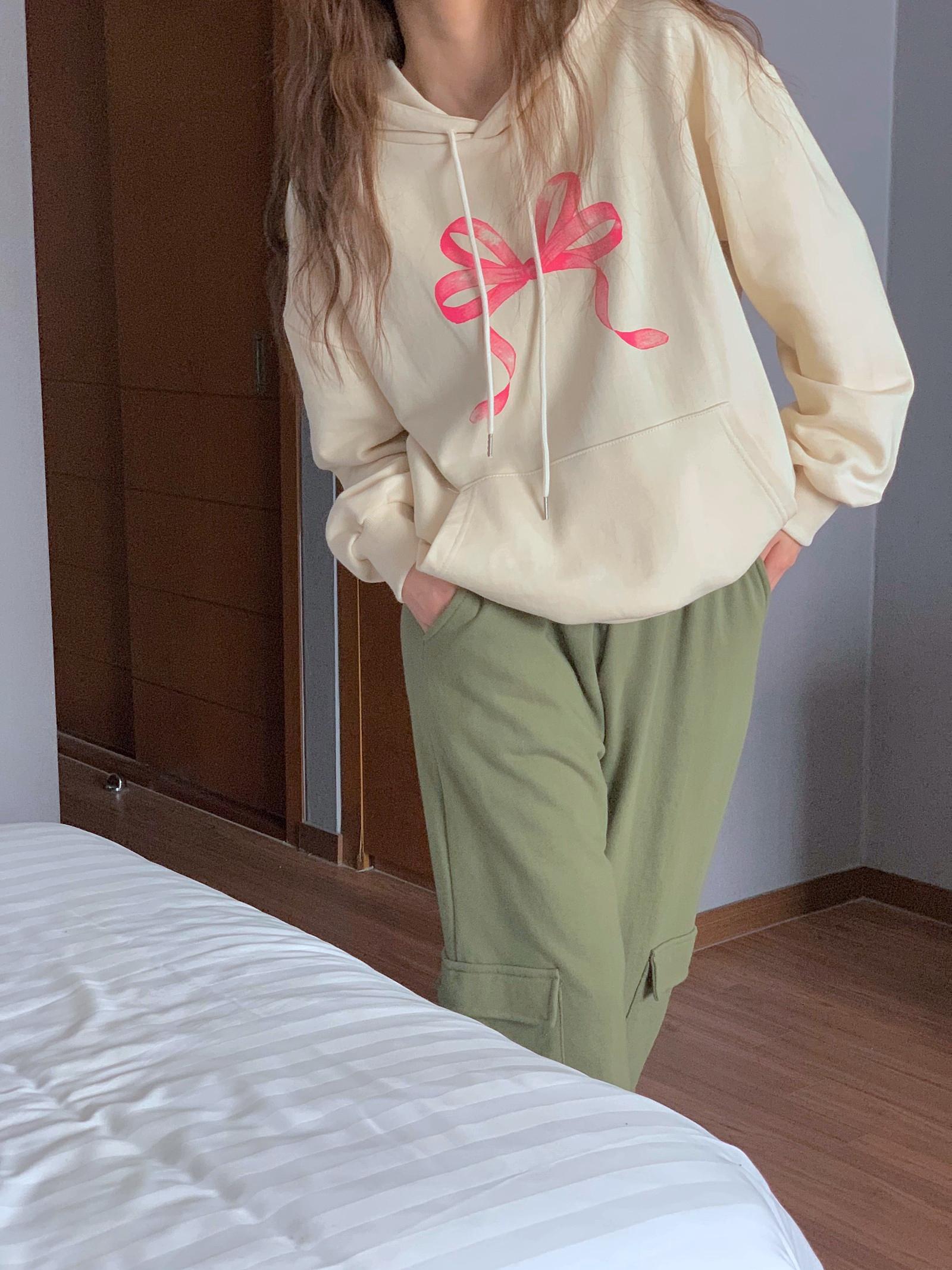蝴蝶結梯形口袋帽T #95128840