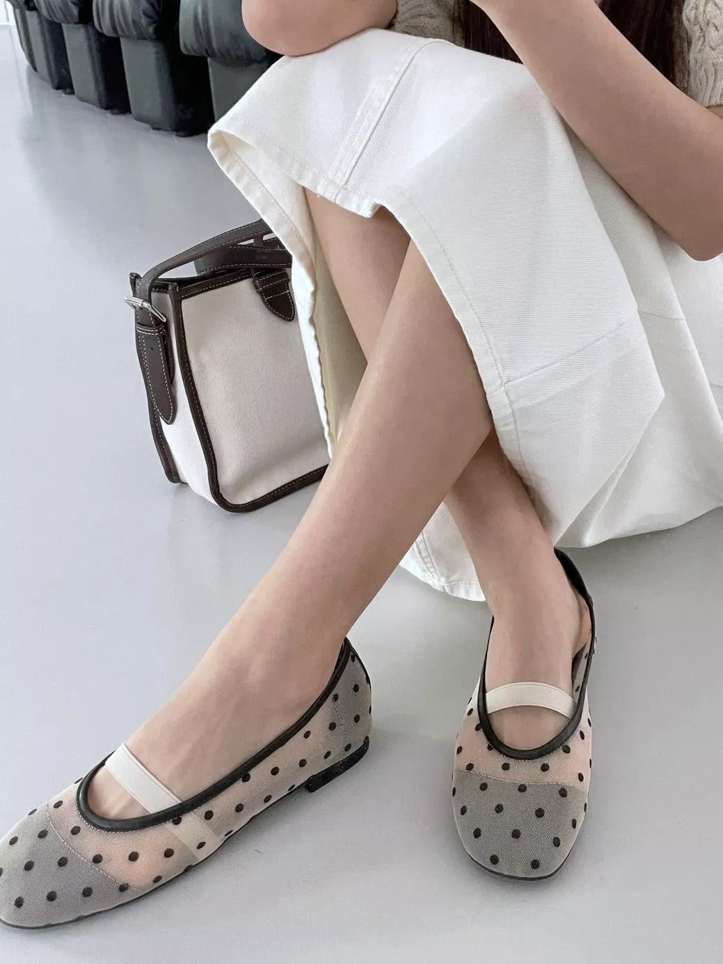 透膚圓點網紗鬆緊帶芭蕾鞋 #4112