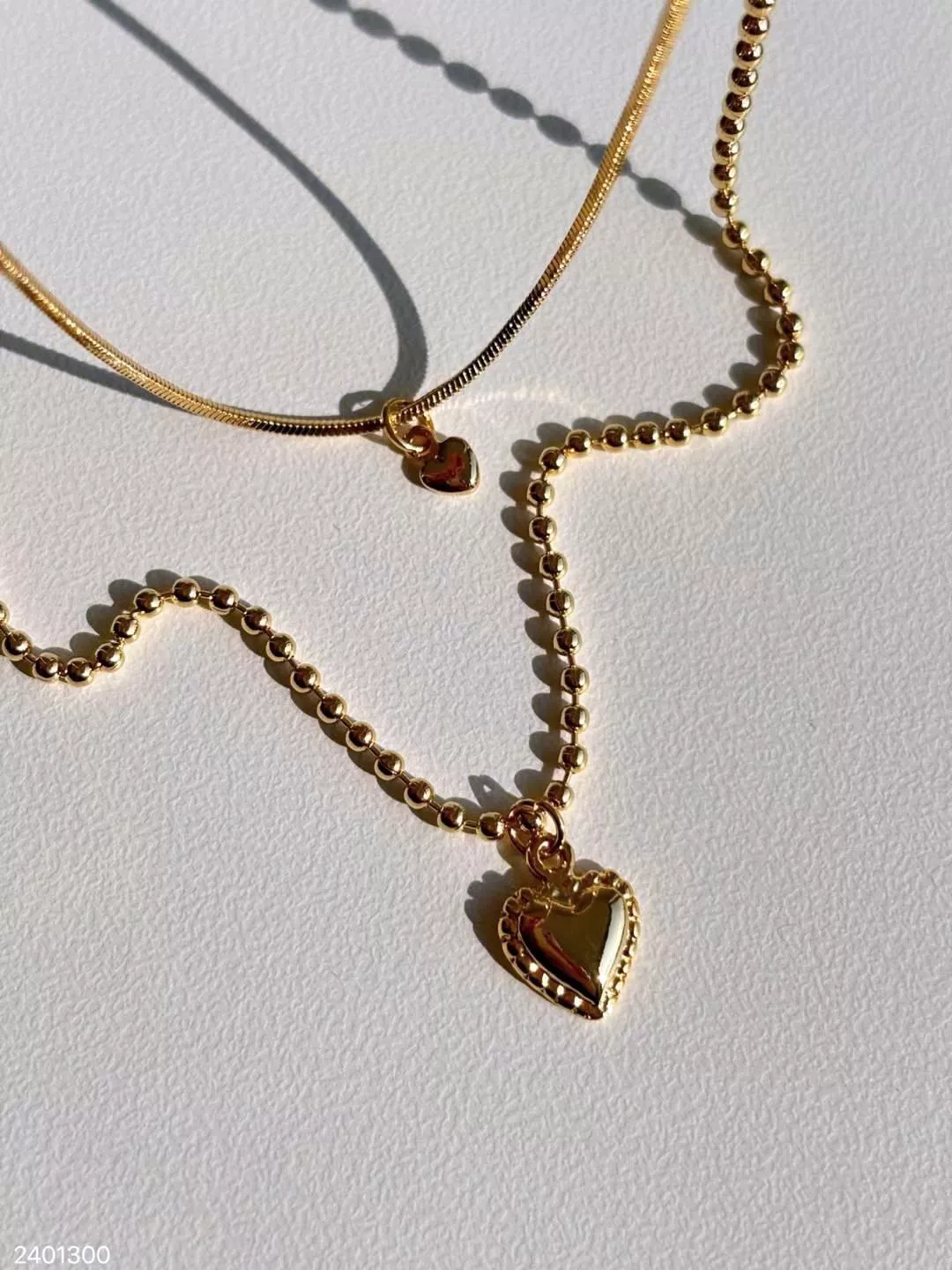 愛心吊墜珠鍊兩件式項鍊 #2401300