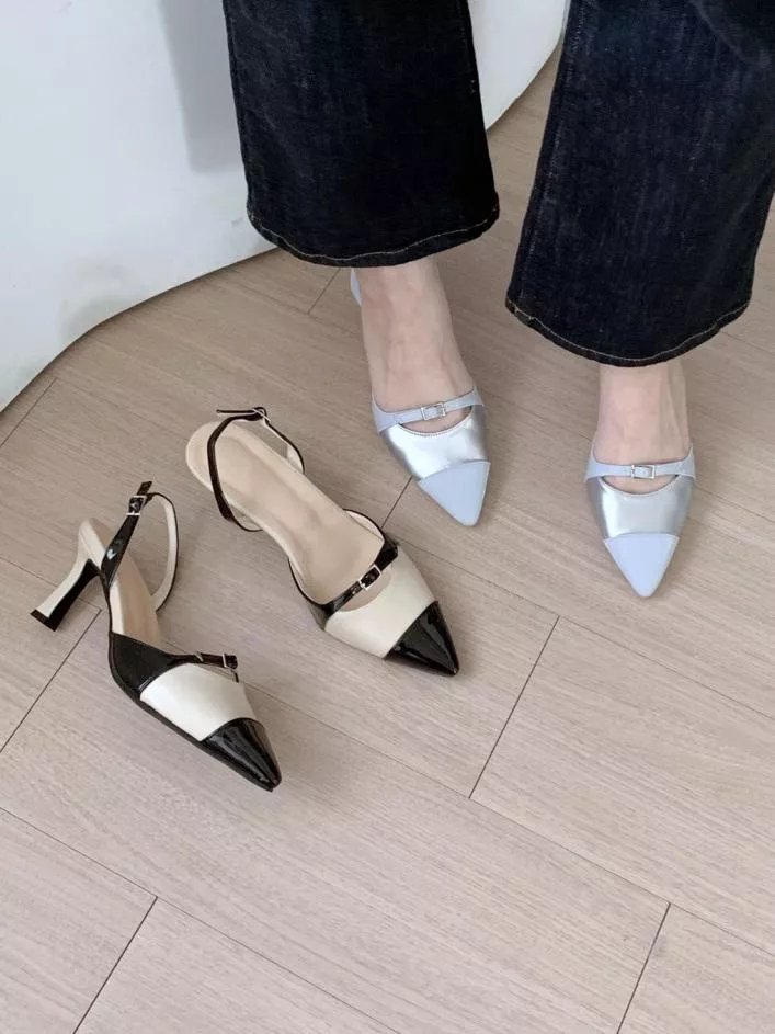 拼色皮帶後空漆皮跟鞋 #4010