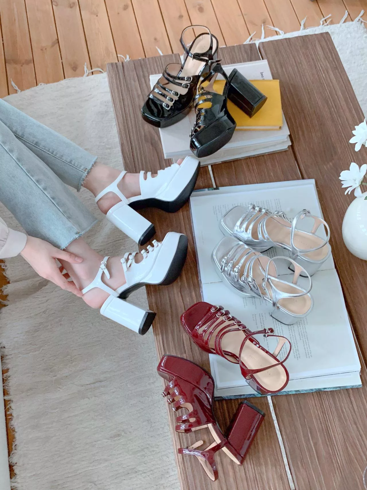 鏤空多皮帶厚底粗跟涼鞋 #3082