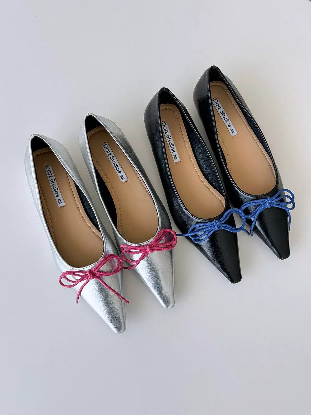 雙繩蝴蝶結尖頭平底鞋 #0290
