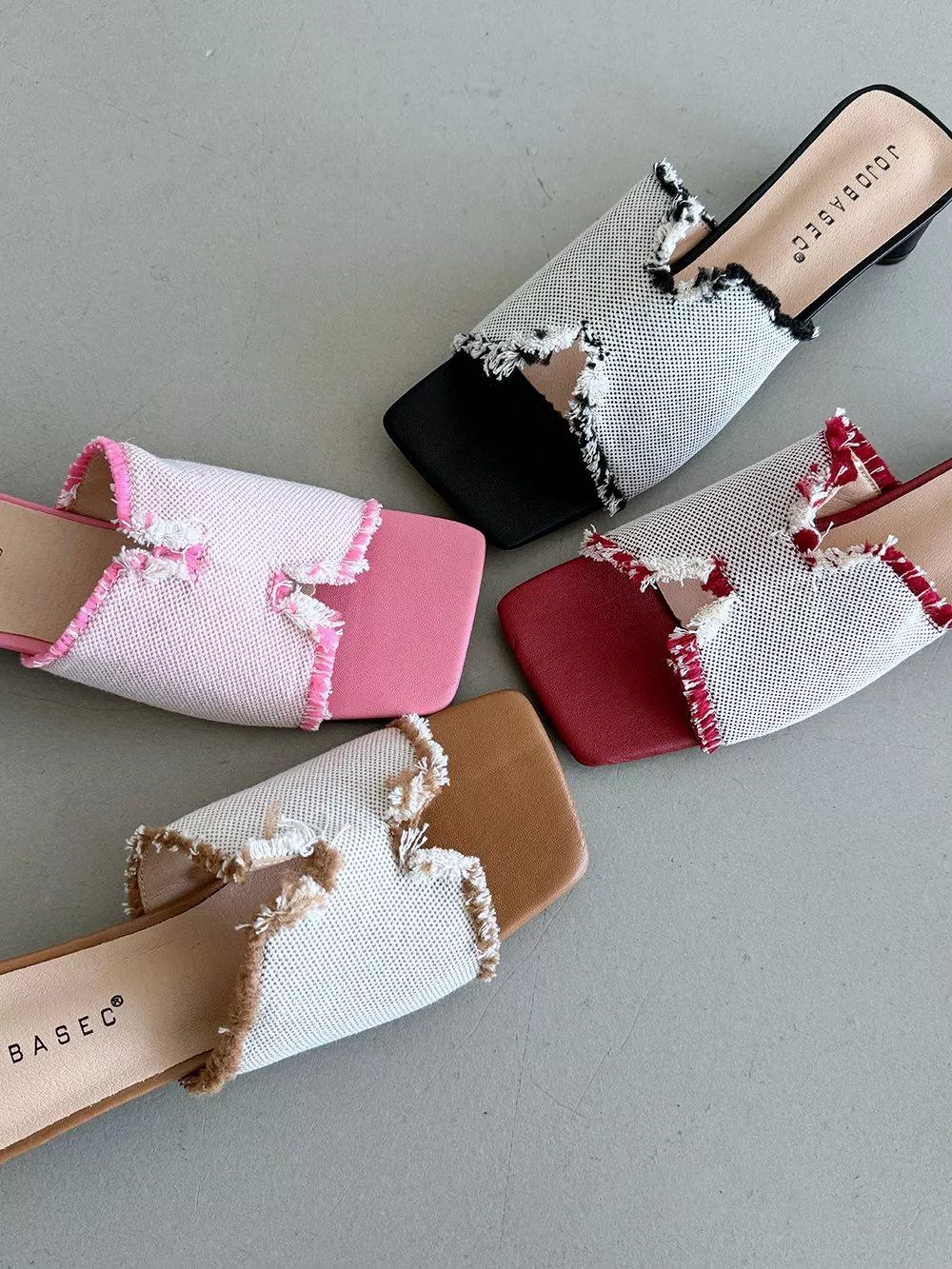 復古懷舊抓鬚邊中跟拖鞋 #0250