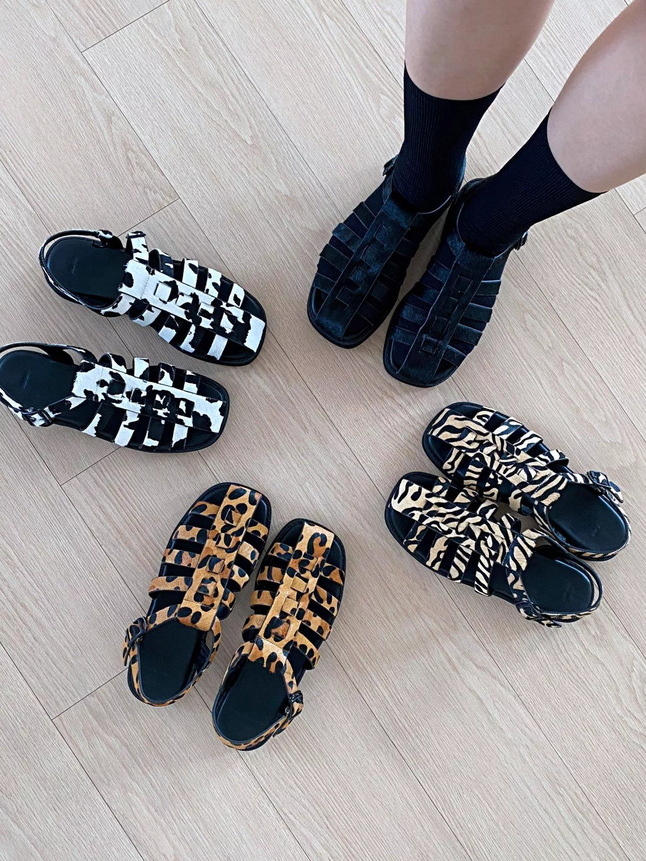 牛皮馬海毛羅馬涼鞋 #2083