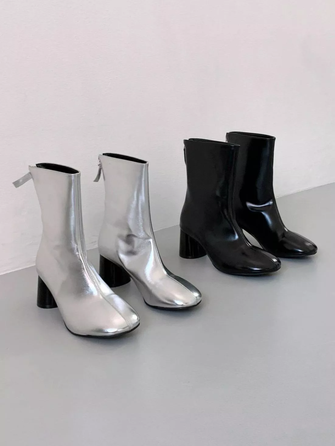 圓頭中縫線後拉鍊中跟短靴 #8309