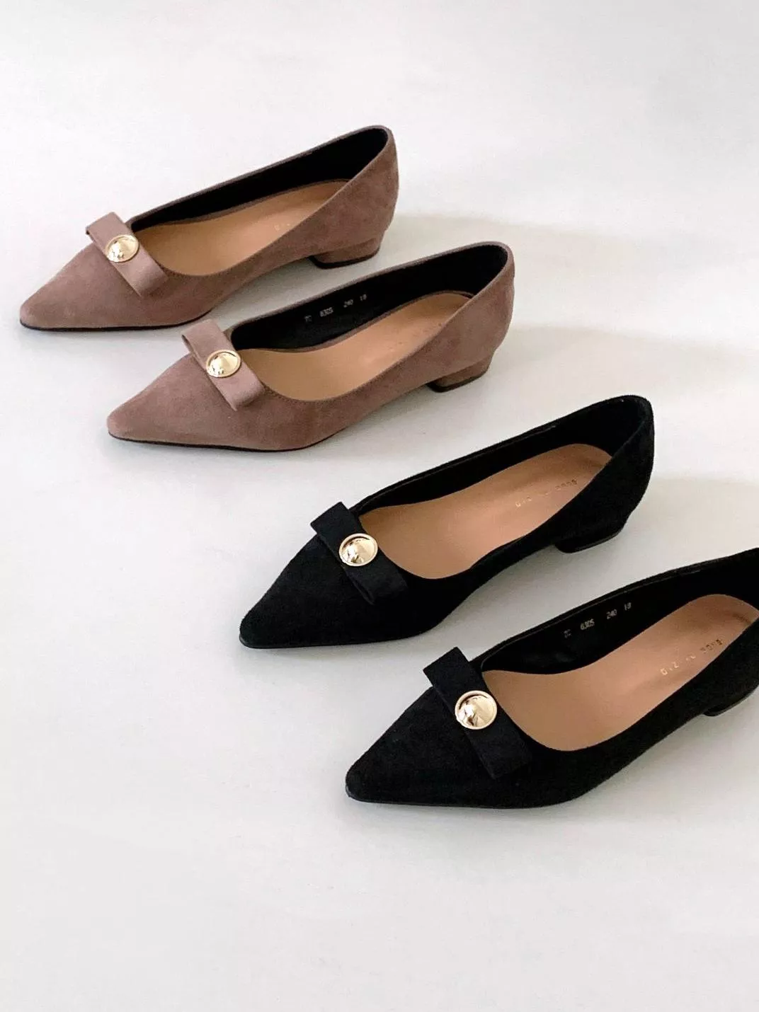 金色硬幣蝴蝶結幾皮低跟鞋 #8305