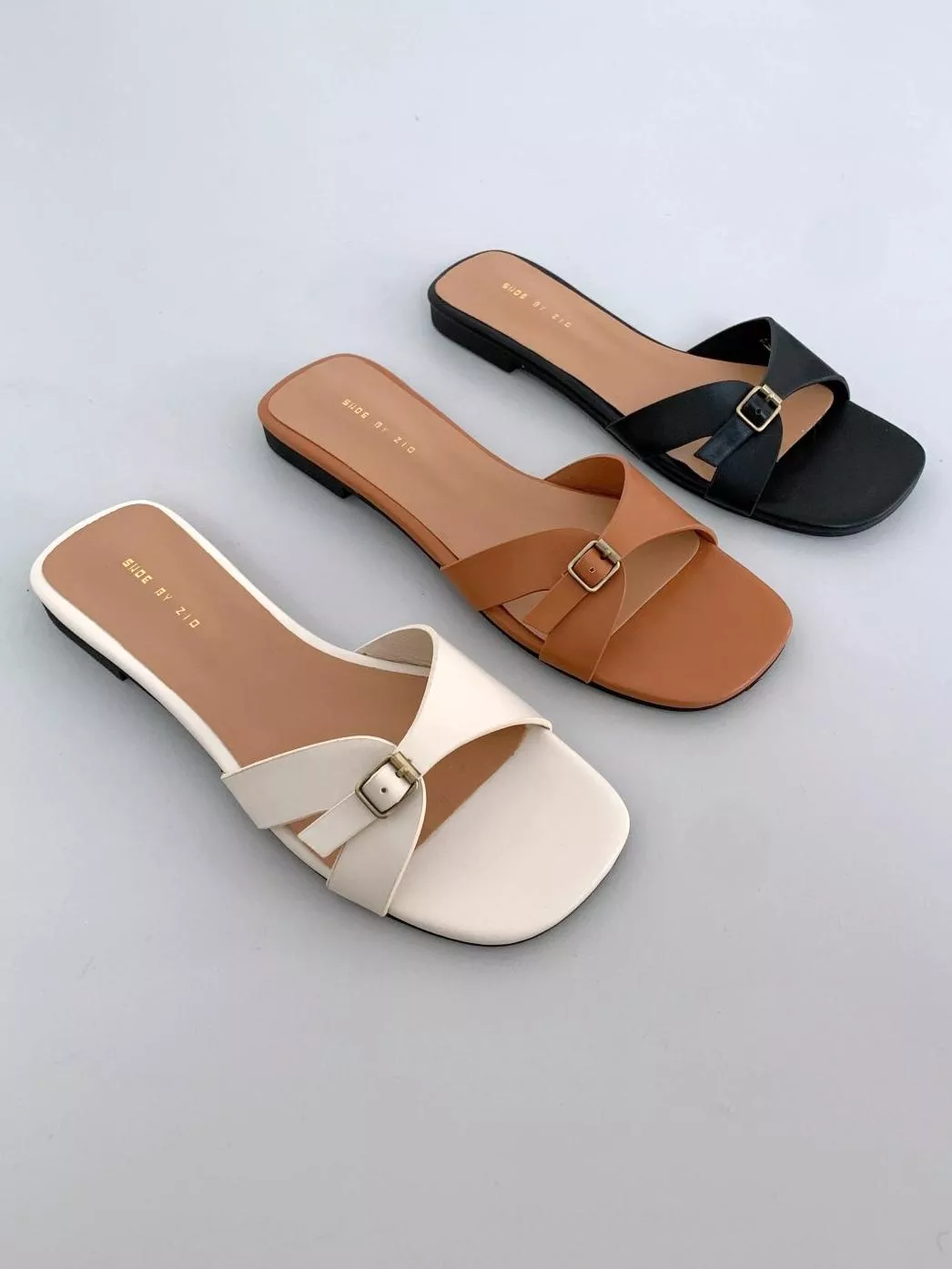 上下片皮帶釦平底拖鞋 #7517