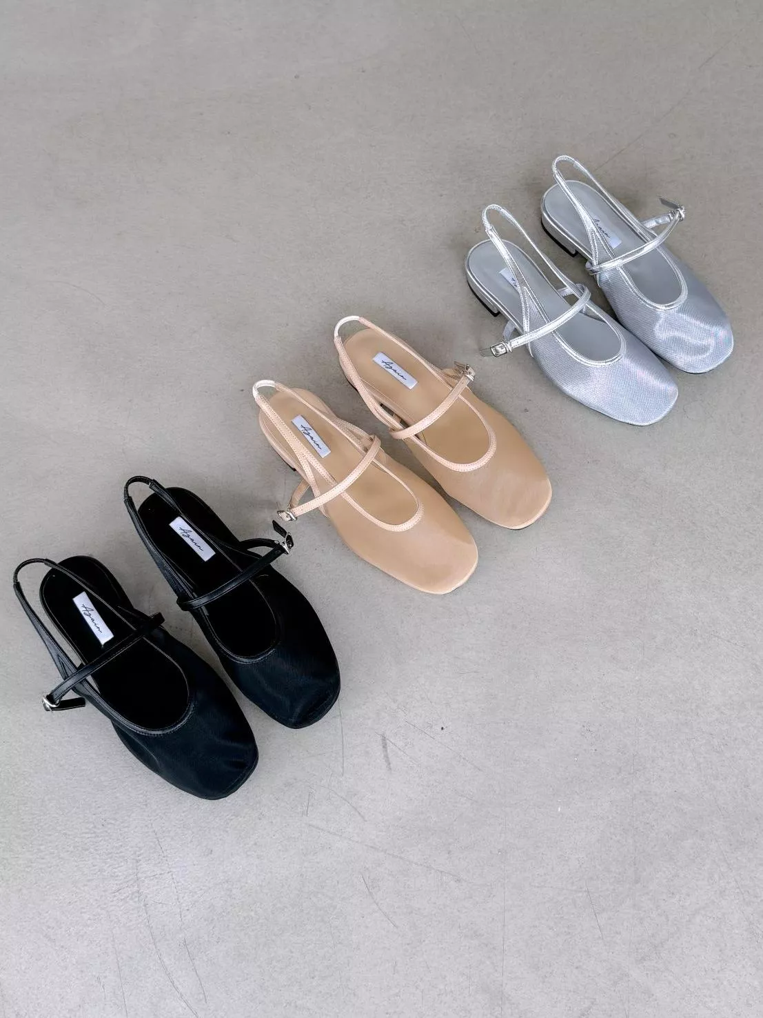 一字皮帶後空透膚網紗平底鞋 #9015