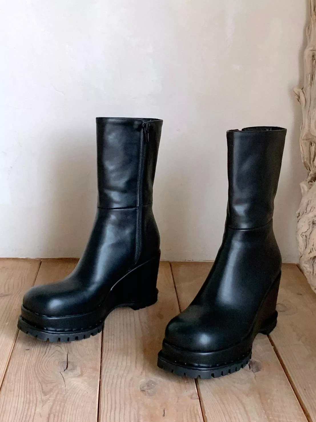 側拉鍊厚底楔型短靴 #5820