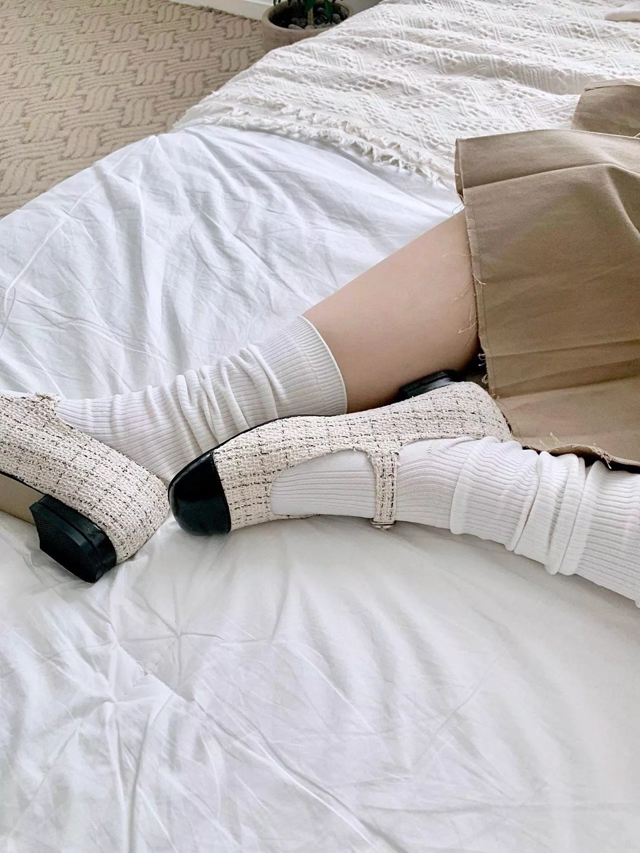 鞋頭拼接小香花呢瑪莉珍鞋 #182