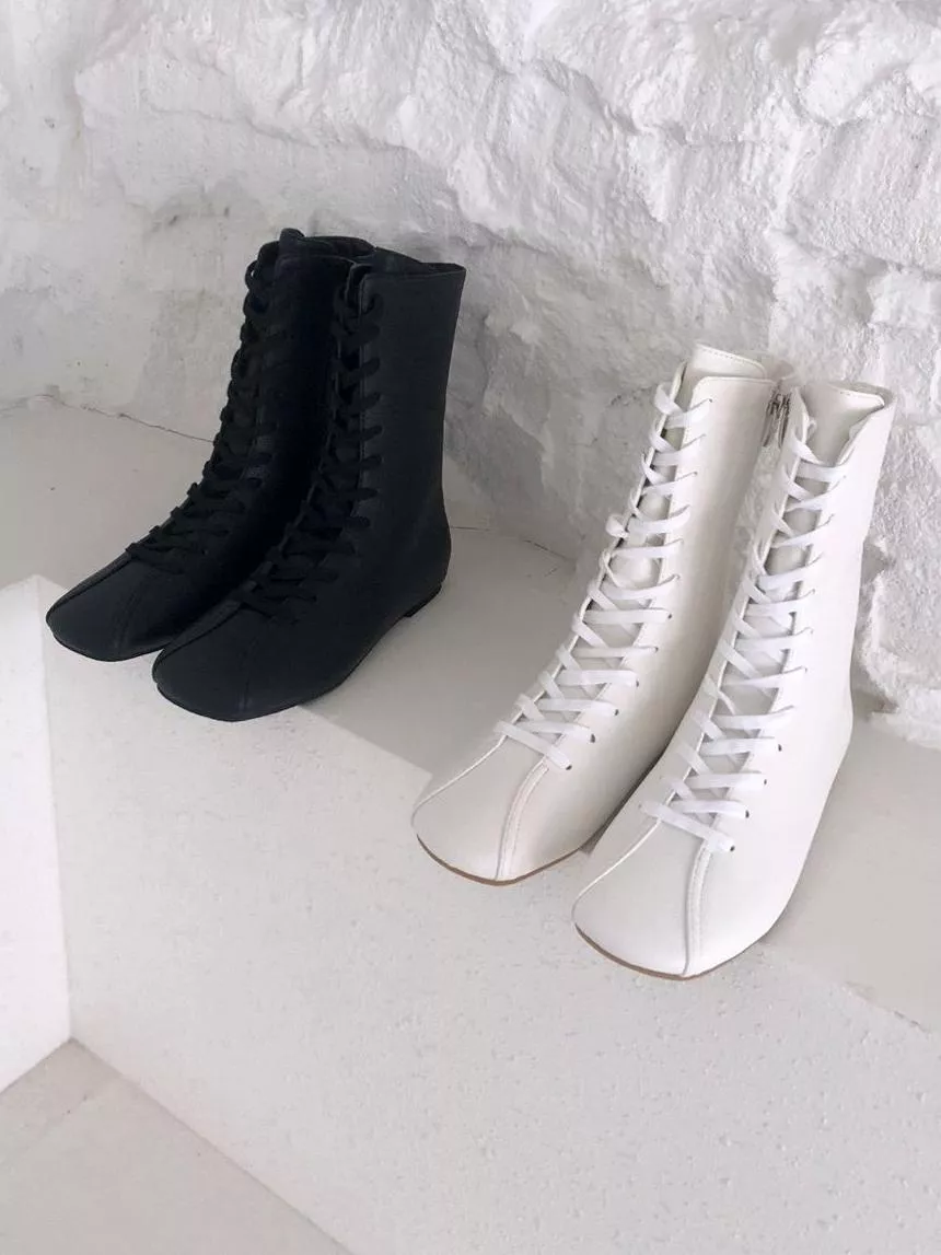 帥氣單品內側拉鍊繫帶短靴 #440