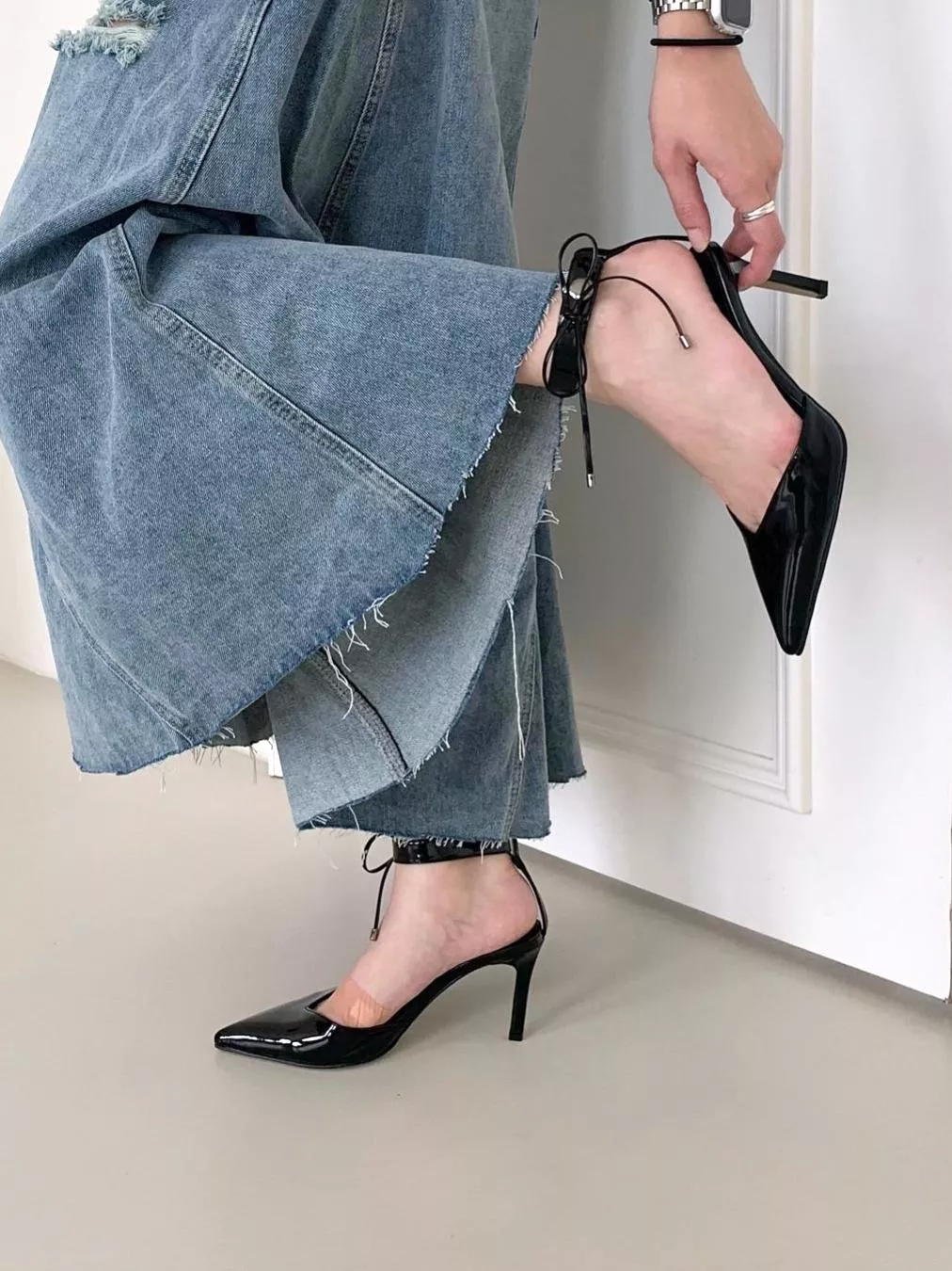 蝴蝶結釦式繫踝高跟鞋 #1011