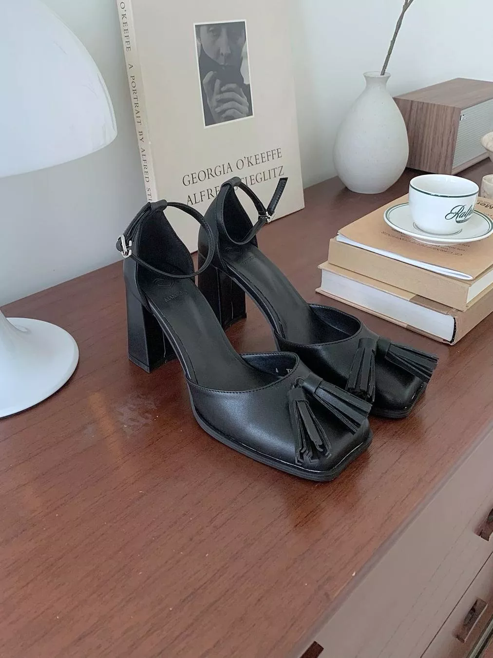 流蘇裝飾方頭高跟鞋 #1004