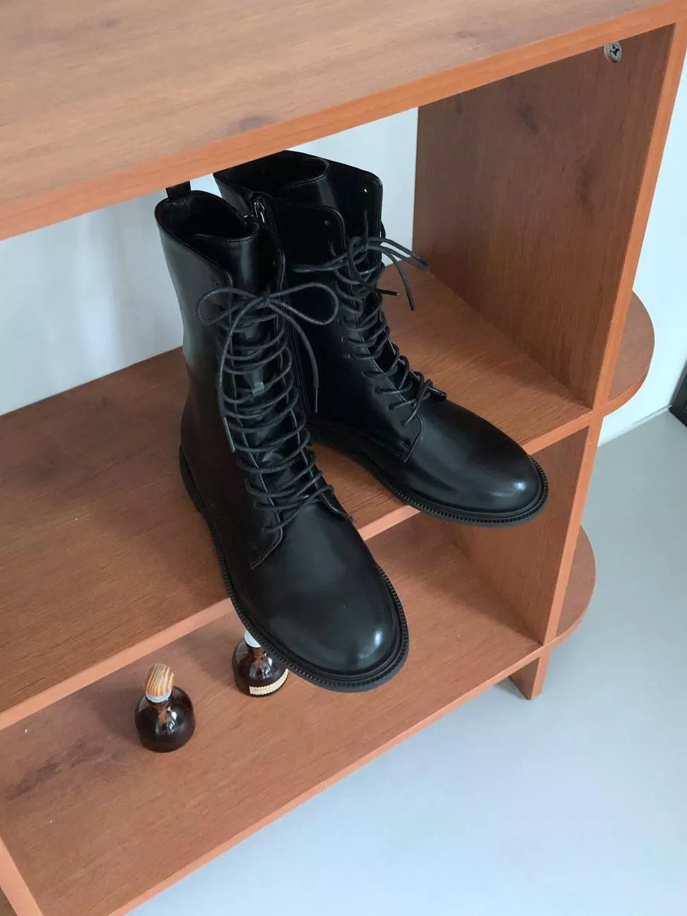 內拉鍊繫帶短筒軍靴 #379