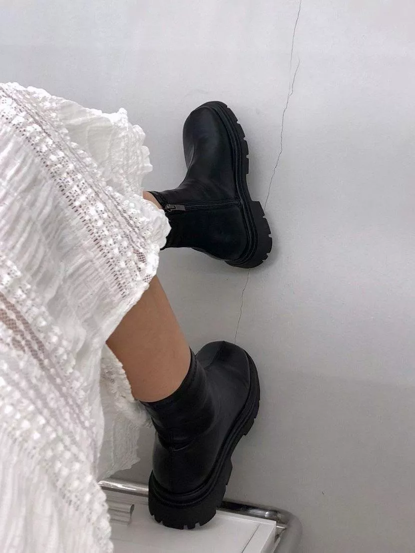 內側拉鍊厚底彈性短靴 #377