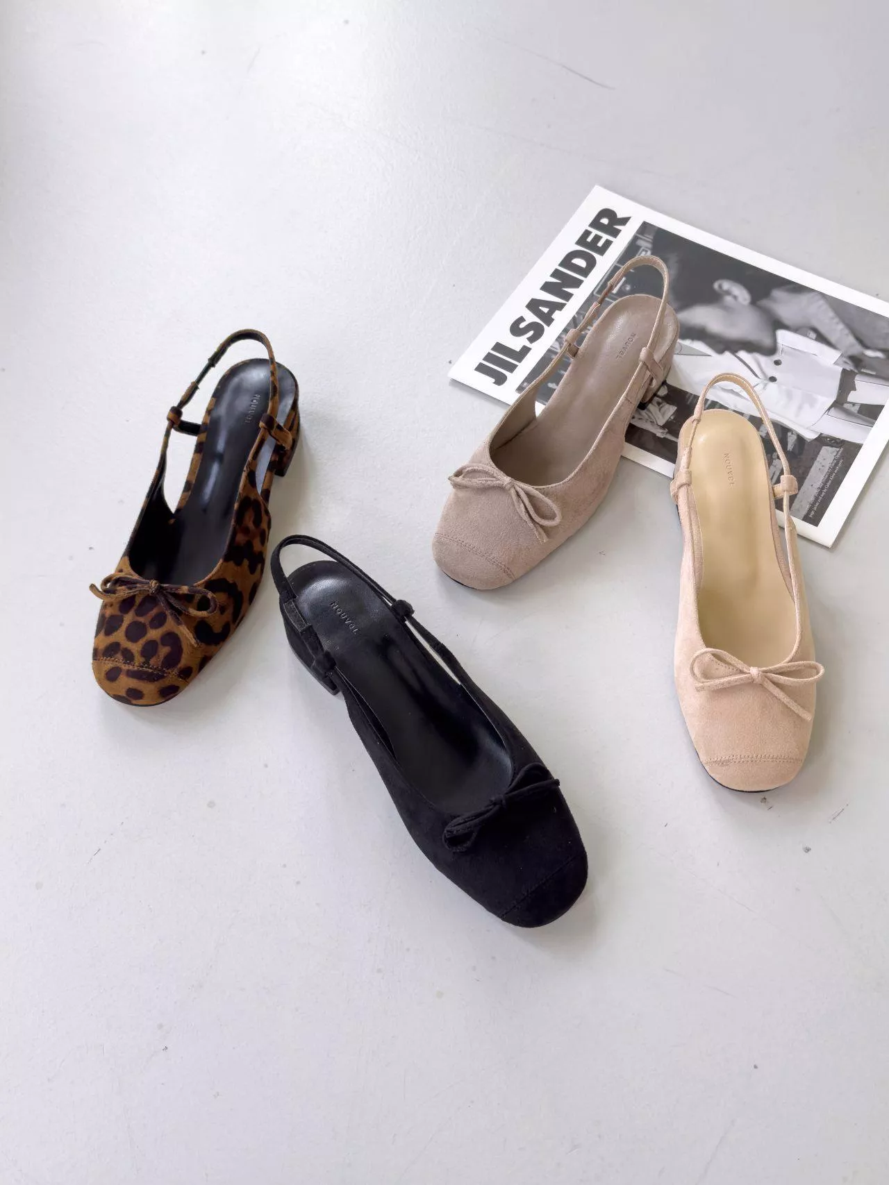 蝴蝶結後空帶子低跟鞋 #7504