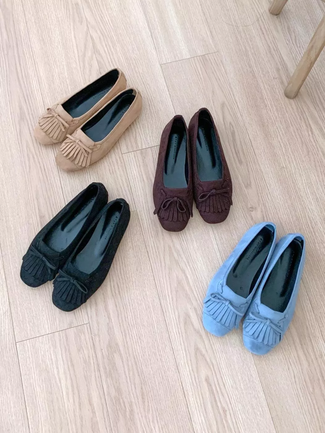 經典流蘇吊墜蝴蝶結麂皮平底鞋 #590