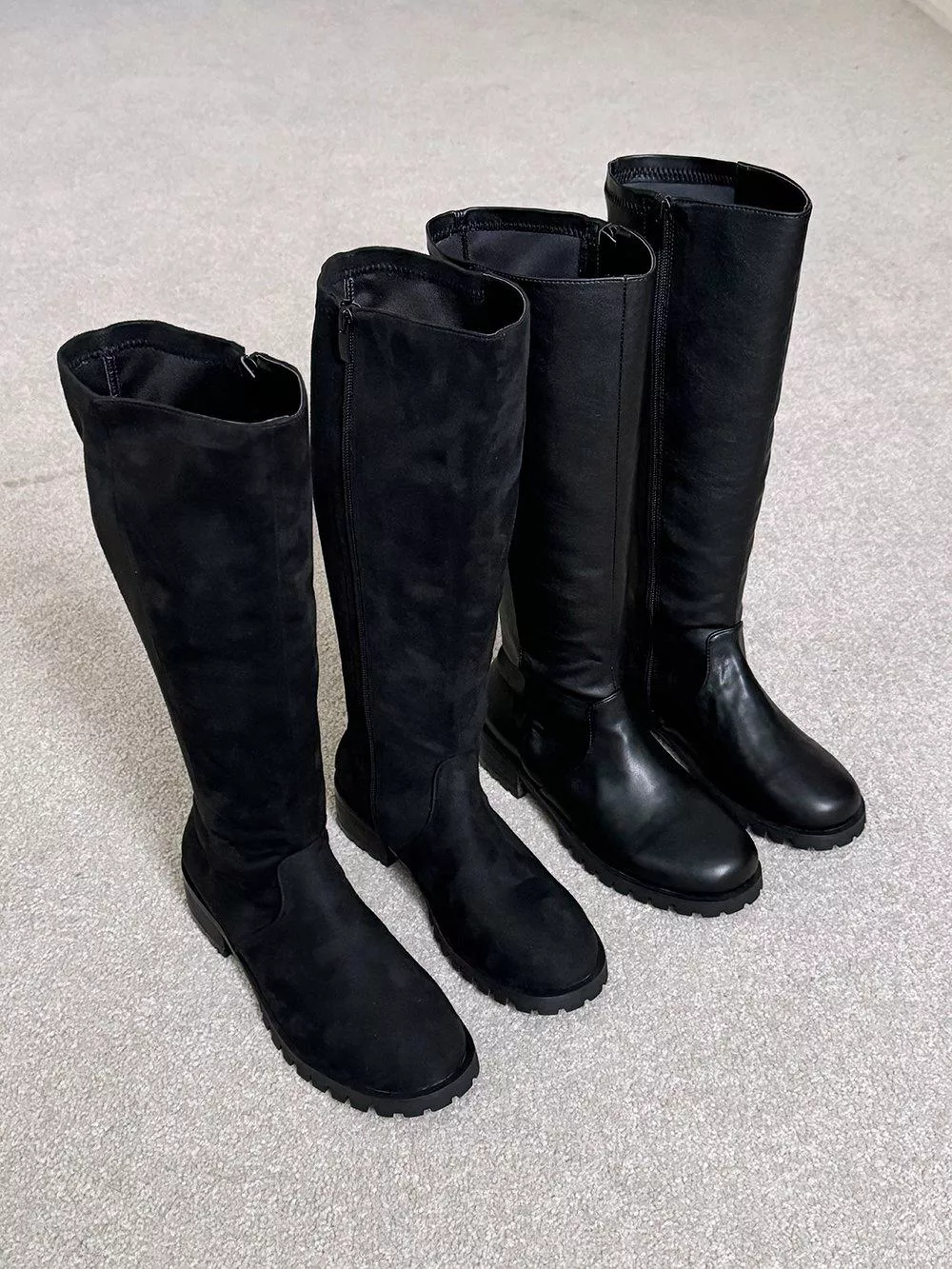 歐美風側拉鍊防滑鋸齒底長靴 #0316