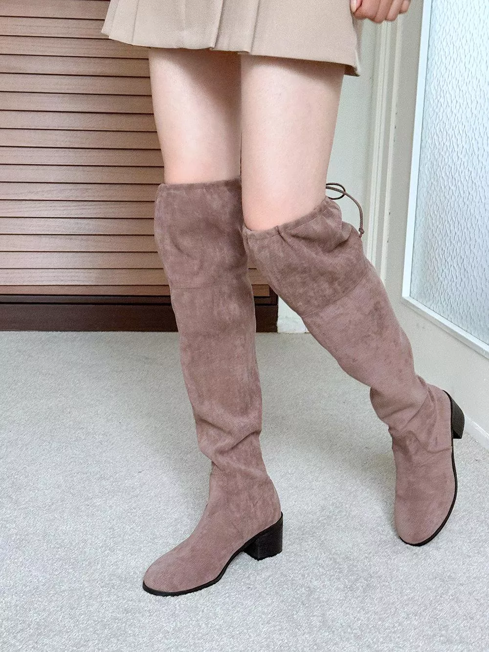 性感寬鬆綁帶麂皮過膝靴 #0313