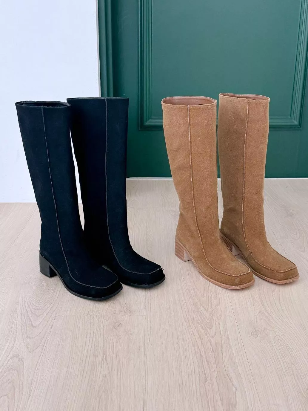 立體剪裁邊木紋麂皮長靴 #2456