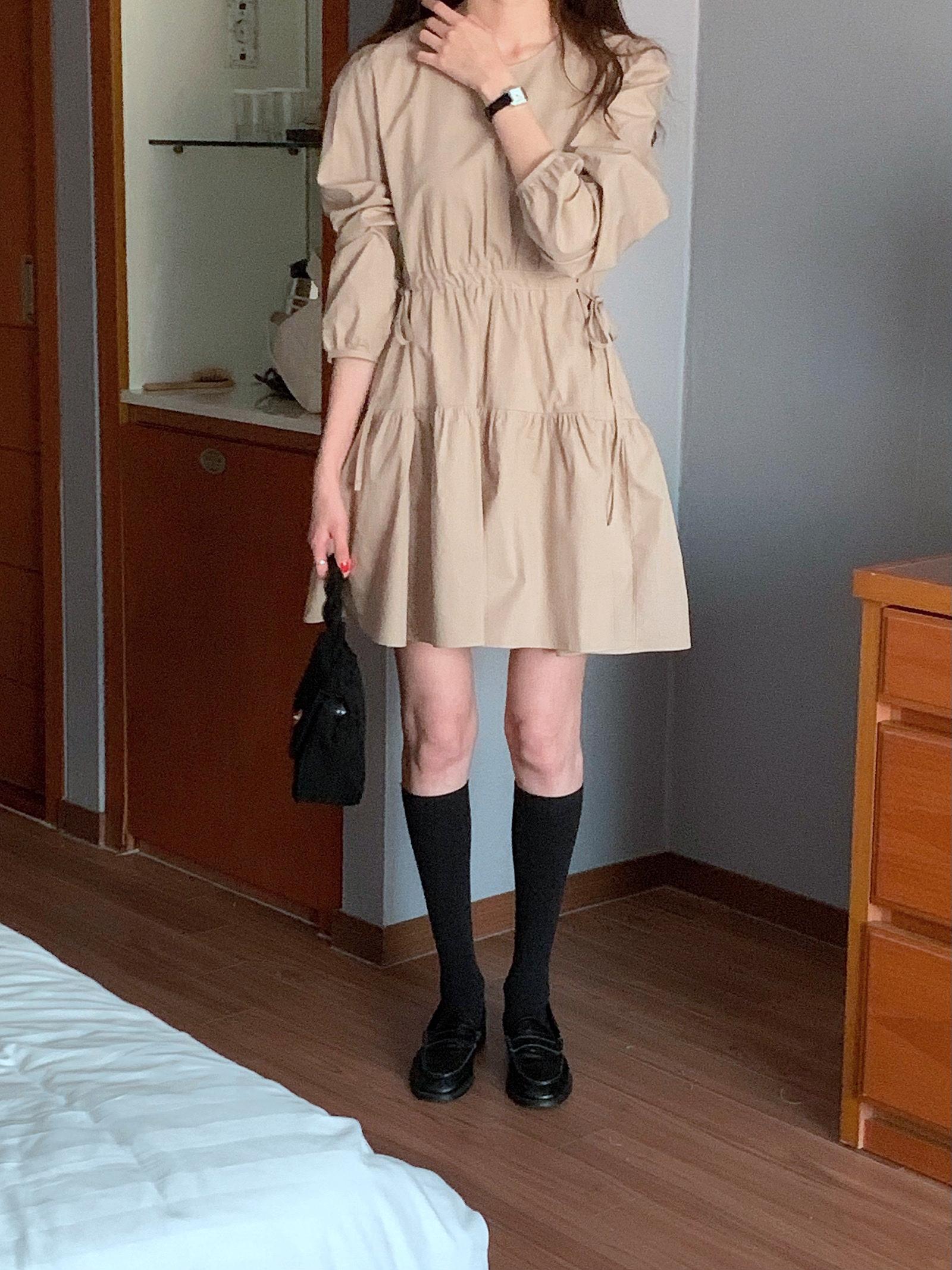 雙側綁帶收腰蛋糕裙洋裝 #S94948734
