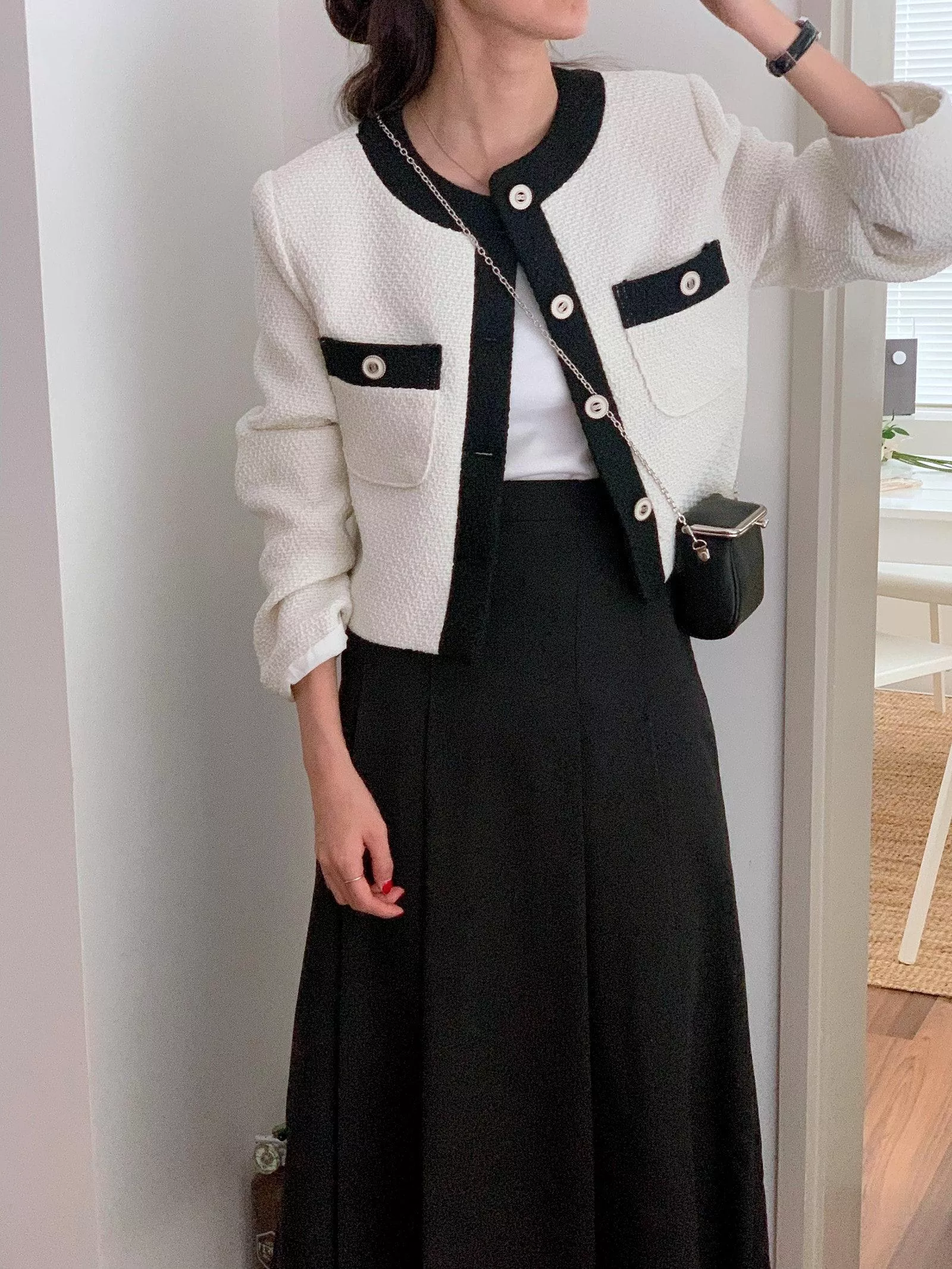 小香風撞色圓領夾克外套 #S93884677