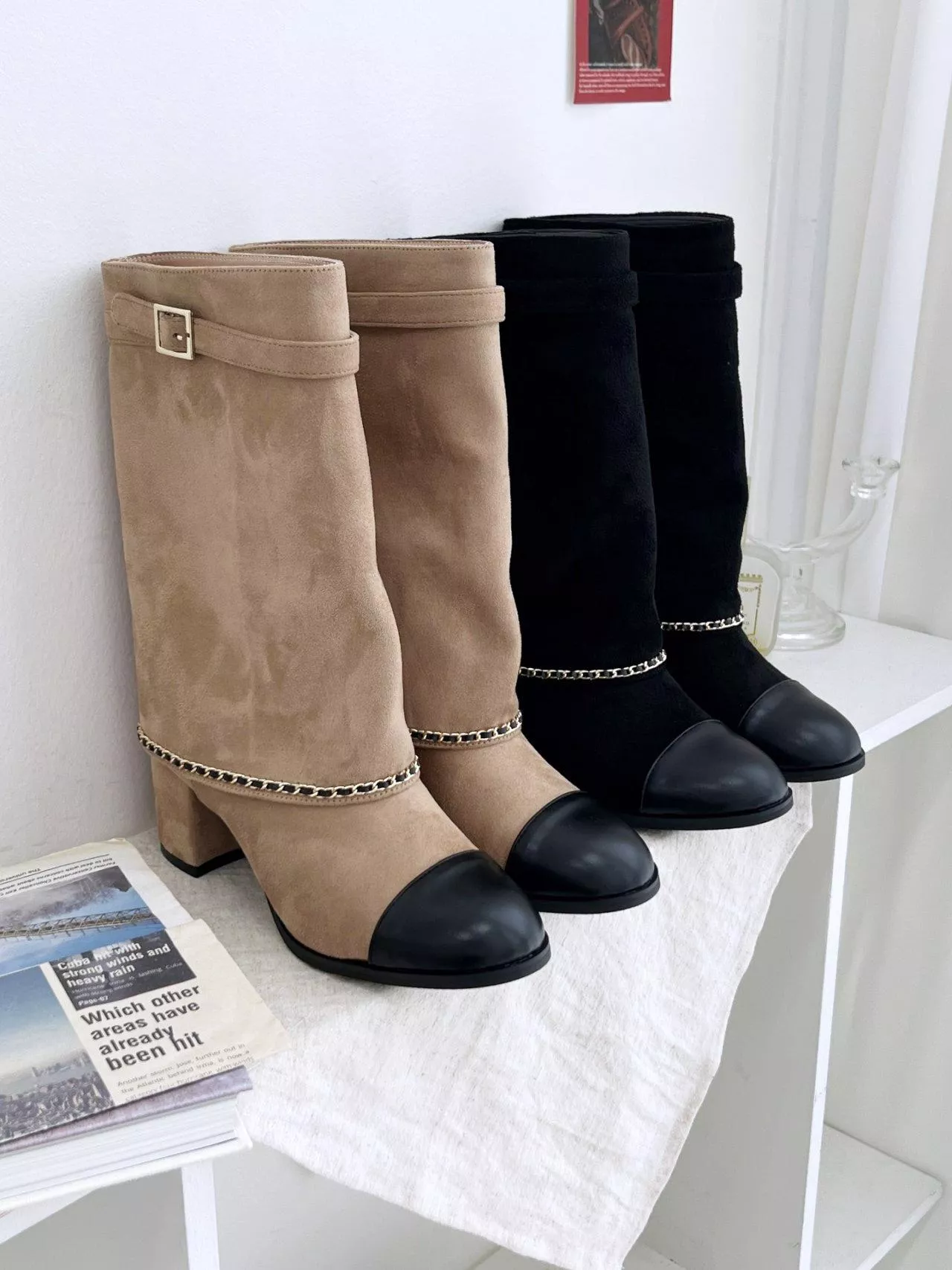 小香風鏈條襪套式中筒靴 #455