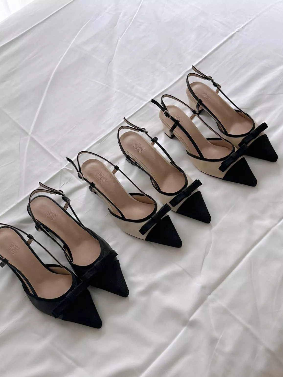 法式溫柔拼色蝴蝶結中跟鞋 #2506