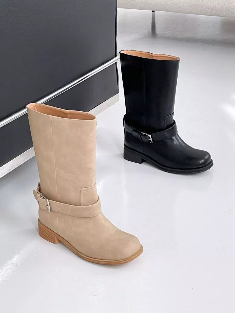 可拆卸皮帶舒適寬管中筒靴 #370