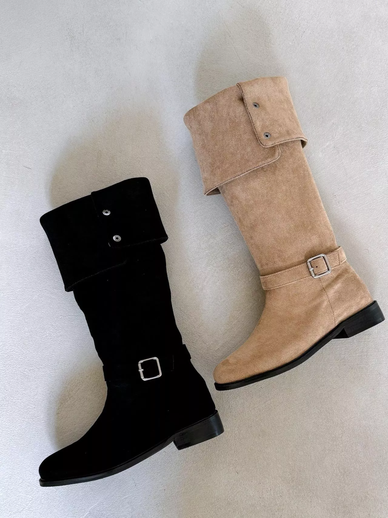 雙釦往下折麂皮長靴 #9133