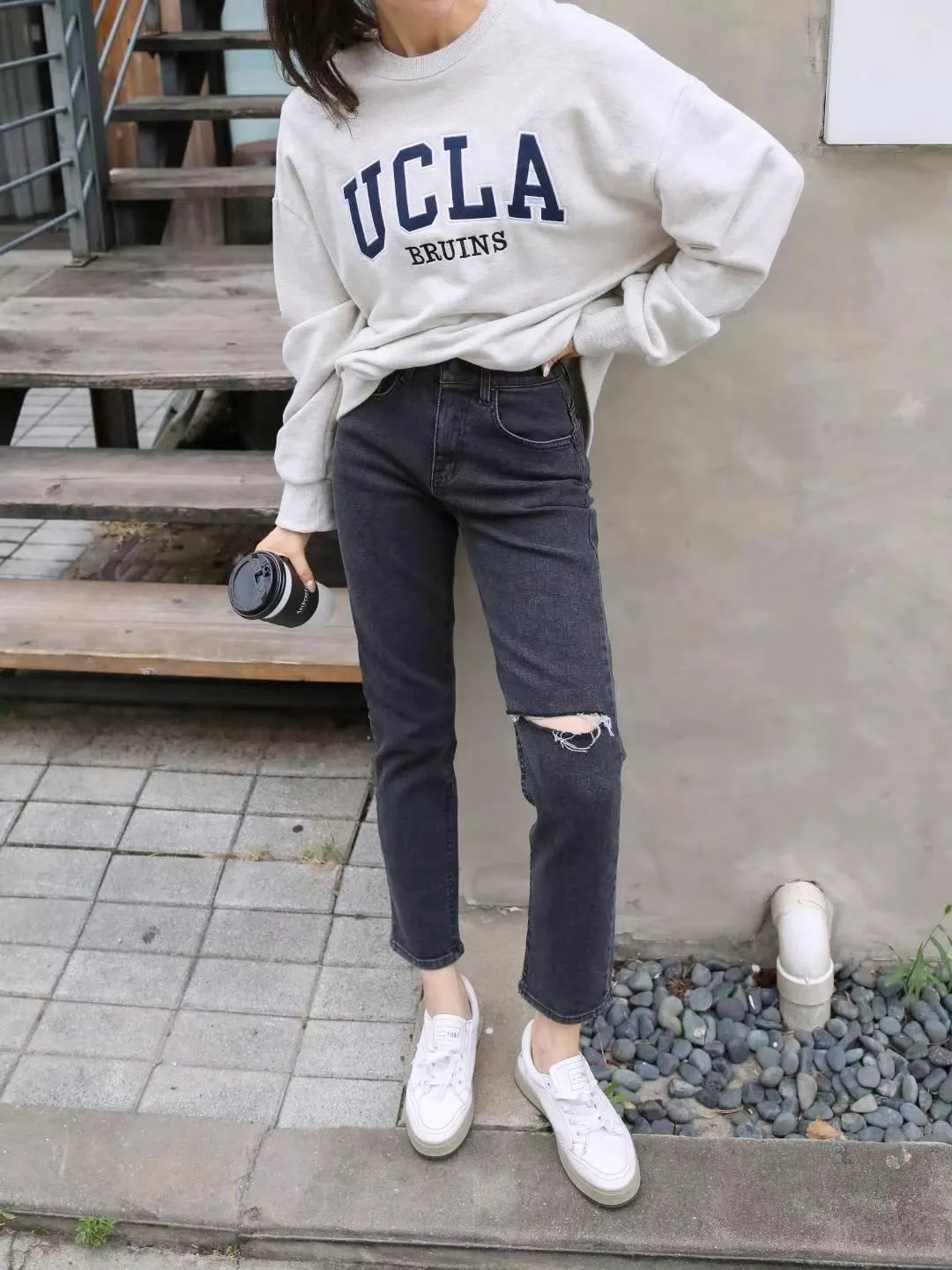 韓製✈️ 鬆緊腰挺版割破小男友牛仔褲 #134