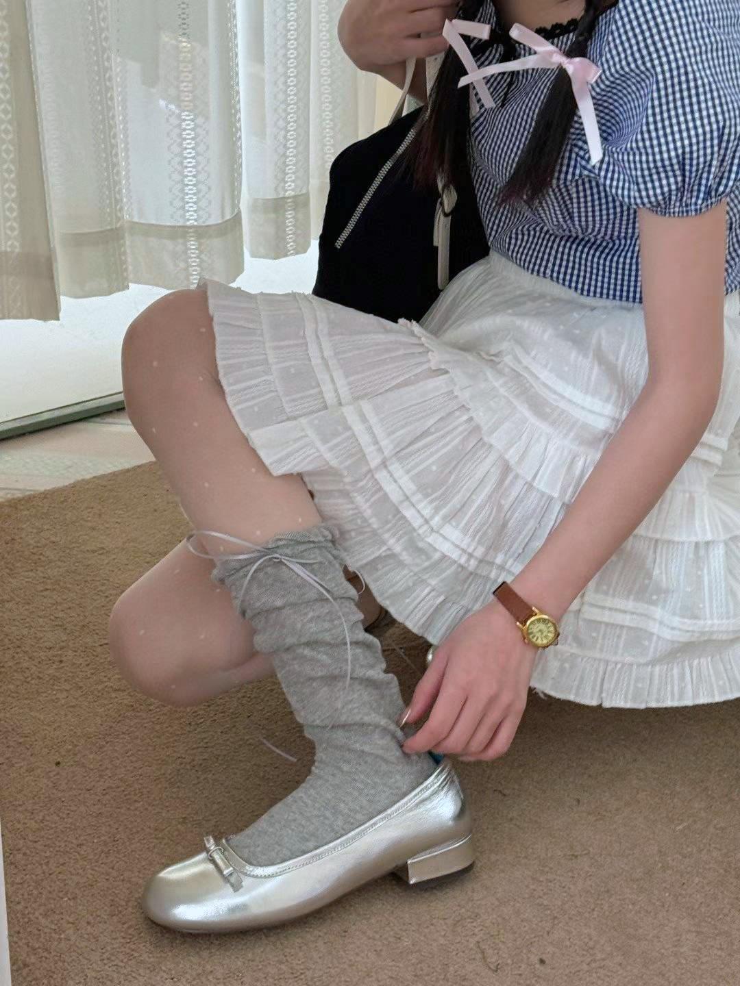 🌵緞帶蝴蝶結鬆弛感小腿襪
