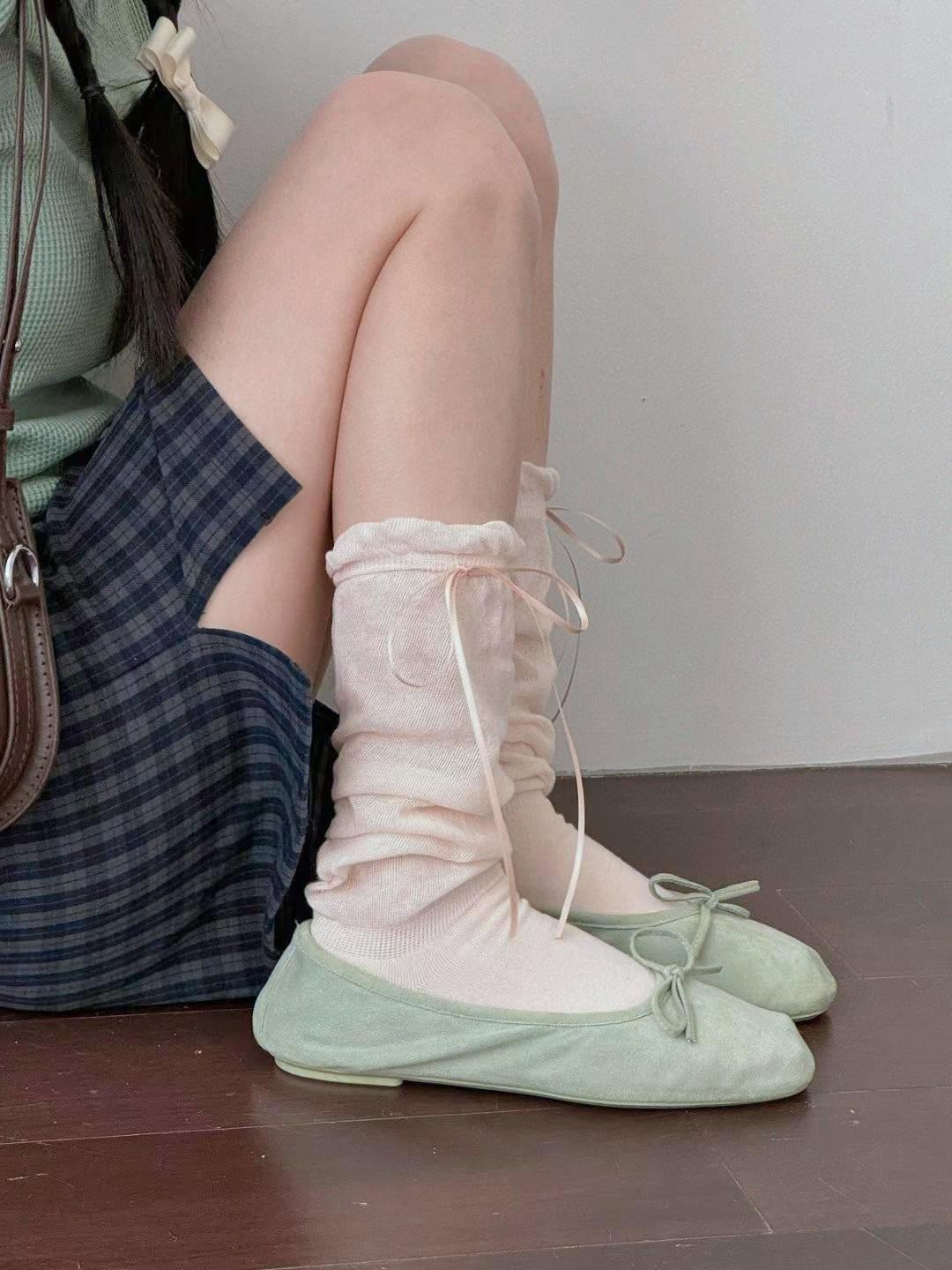 🌵緞帶蝴蝶結鬆弛感小腿襪