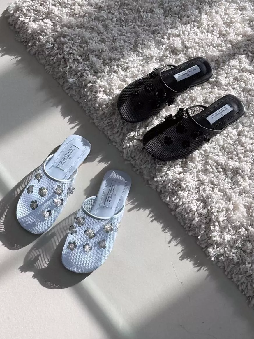 立體花朵透膚網眼穆勒拖鞋 #9104