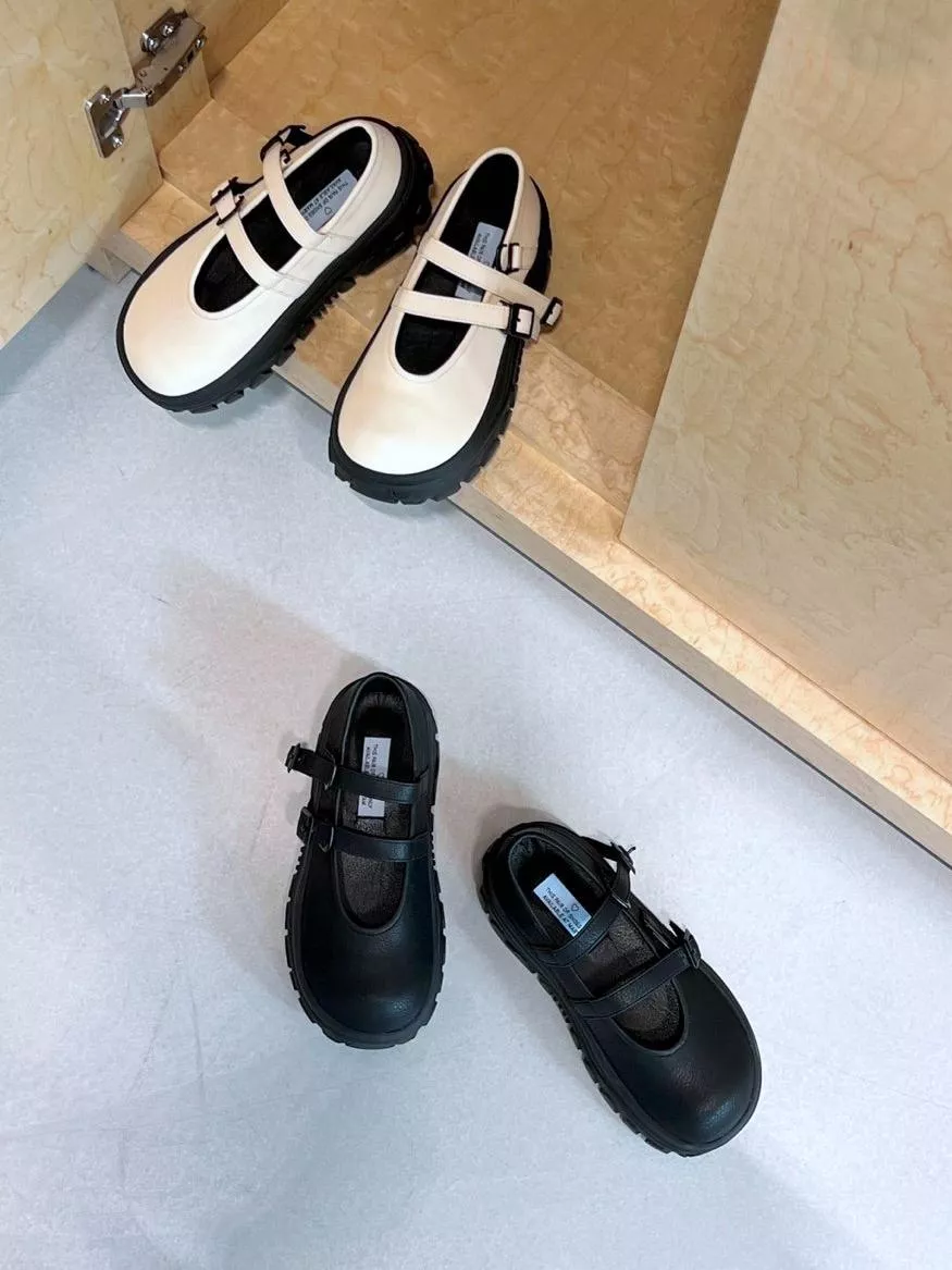 皮帶釦魔鬼粘雙帶厚底樂福鞋 #6212