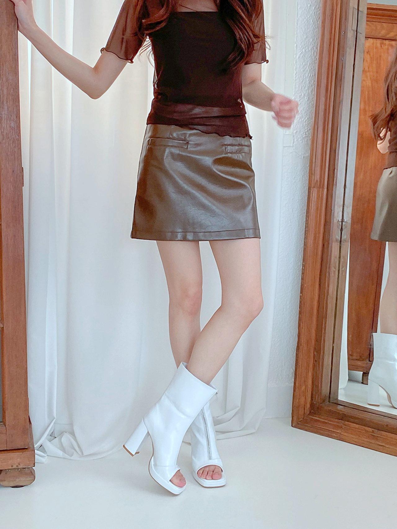 拉鍊可反折雙造型魚口短靴 #0351