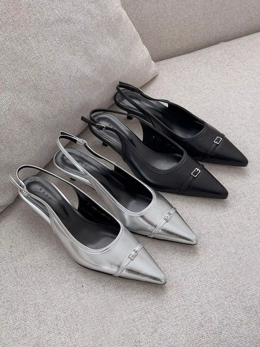 皮帶裝飾後空帶尖頭中跟鞋 #5234