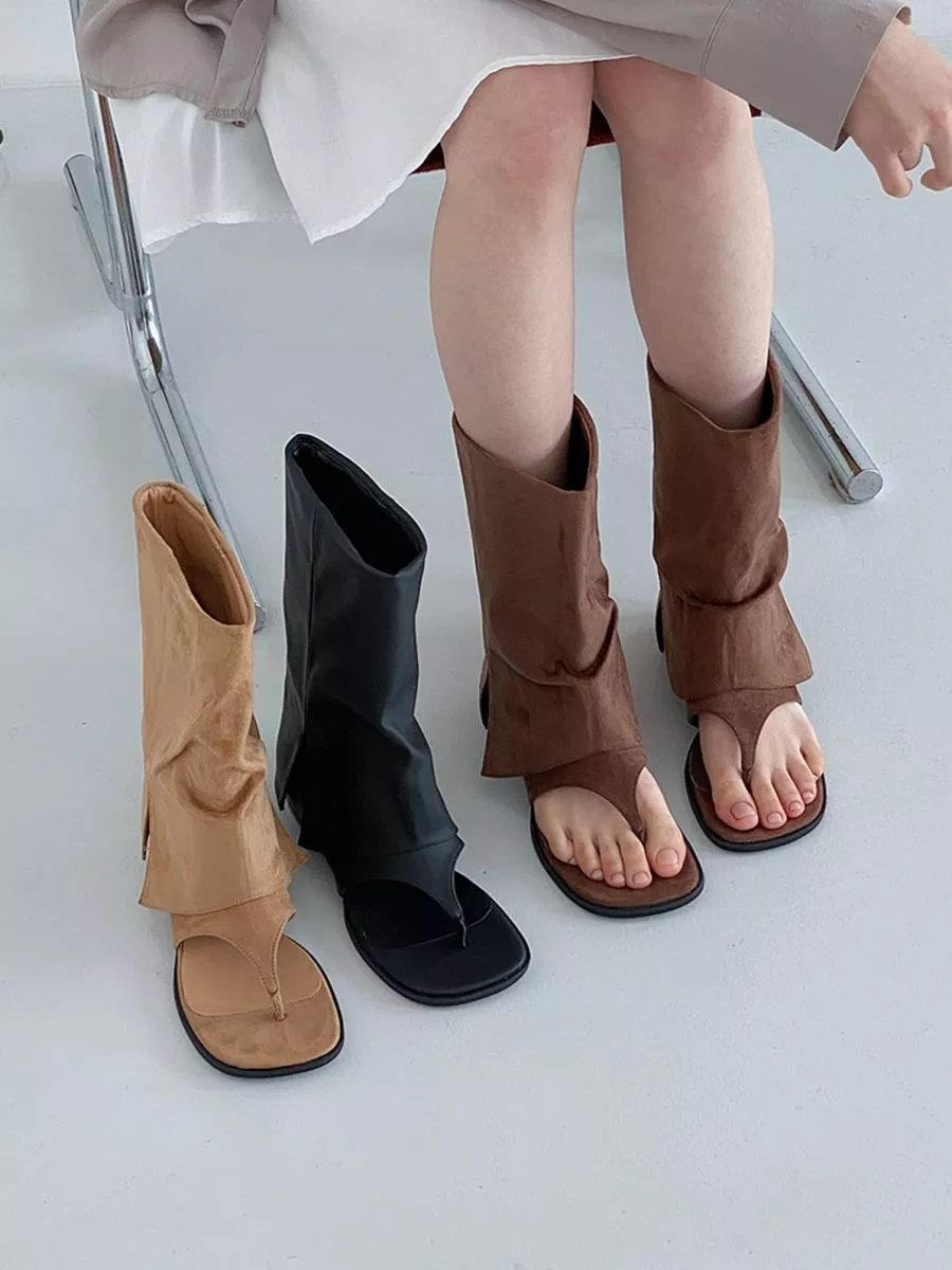 韓國空運🇰🇷｜【時尚個性】寬版中筒折疊夾腳靴｜潮流百搭舒適涼靴 👢✨ #5231