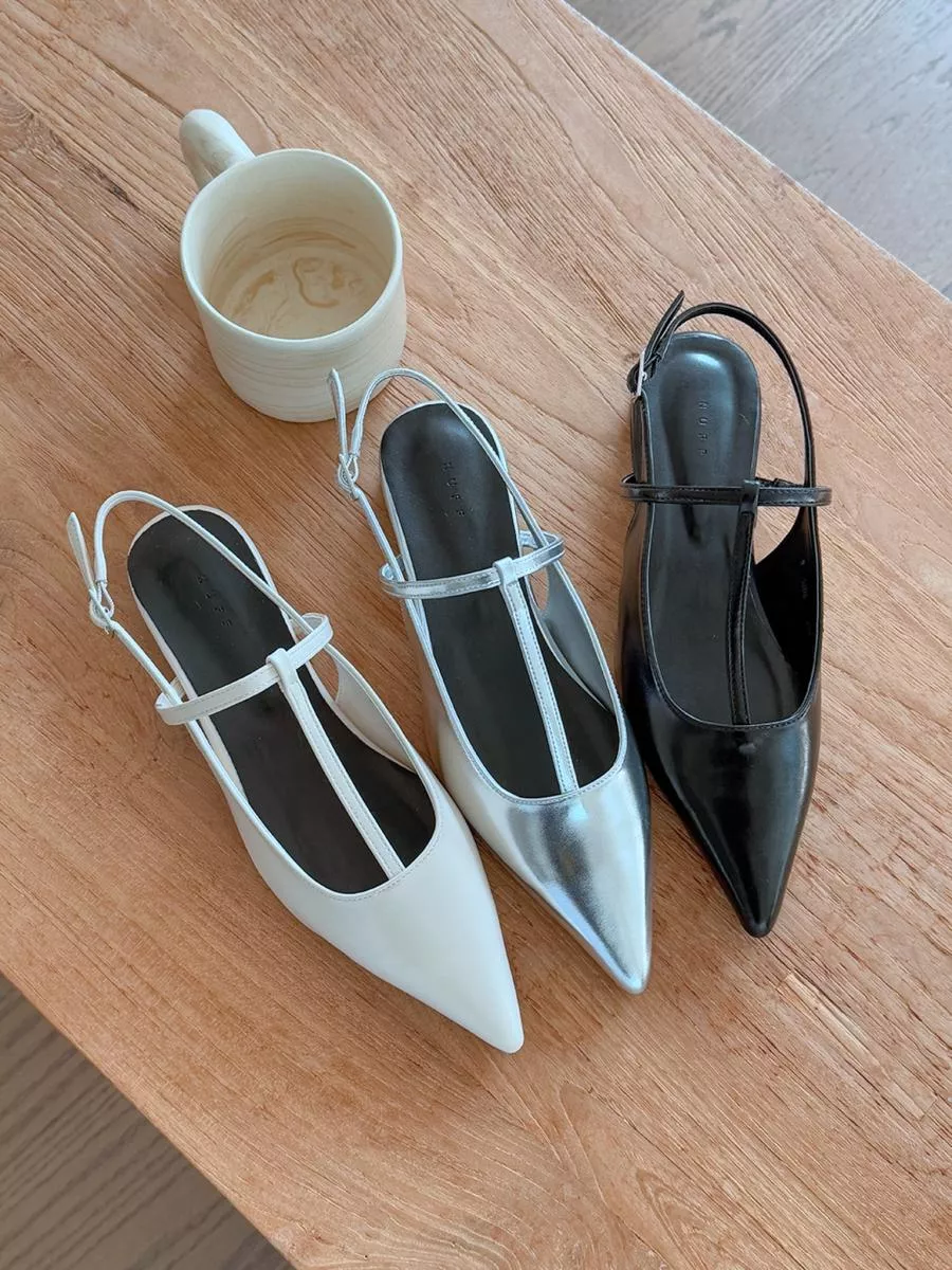 T字後空帶尖頭低跟鞋 #5206