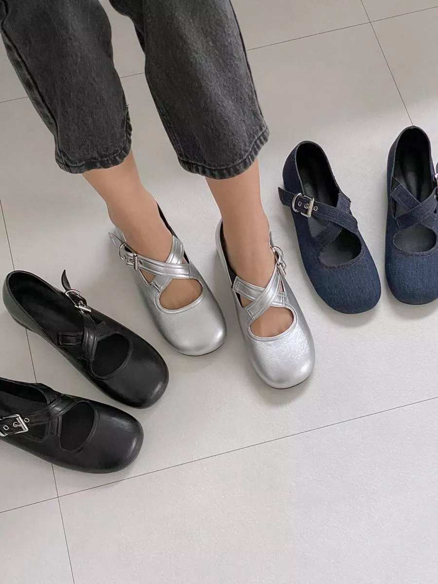 交叉皮帶搭扣芭蕾舞瑪莉珍鞋 #5222