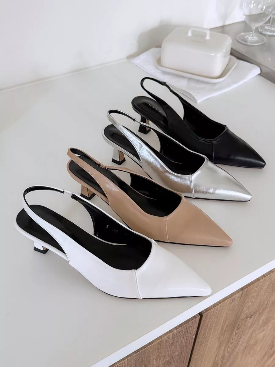 側鞋縫邊後空帶中跟鞋 #1302