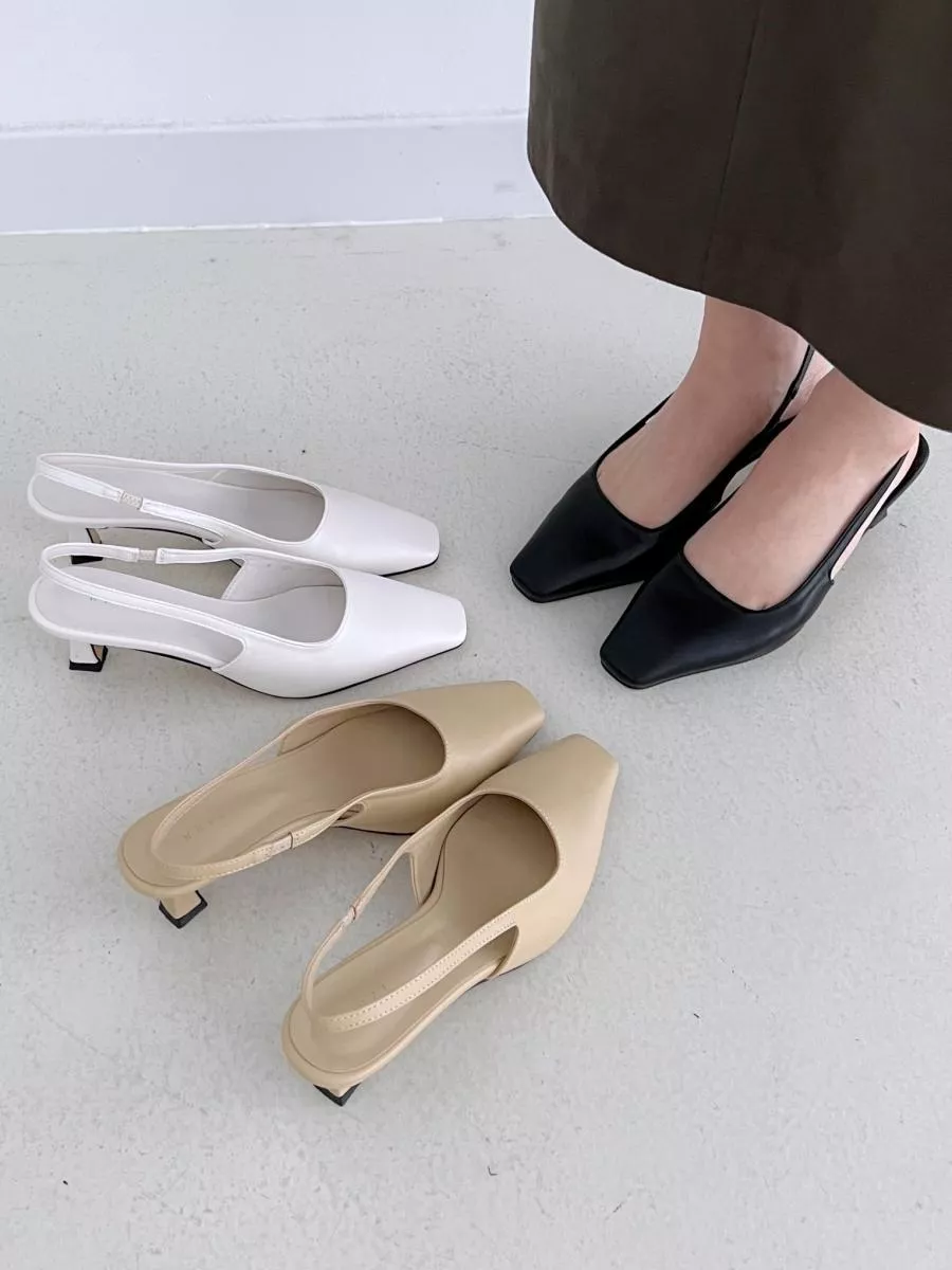 復古方頭後空帶中跟鞋 #1304