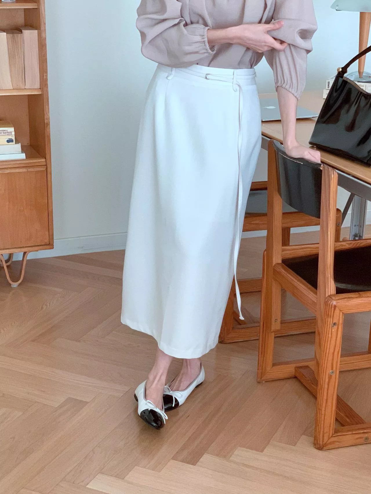 知性品味附腰帶前後兩穿開叉長裙 #97426649