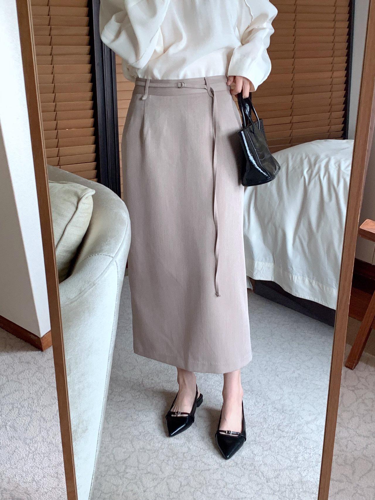 知性品味附腰帶前後兩穿開叉長裙 #97426649