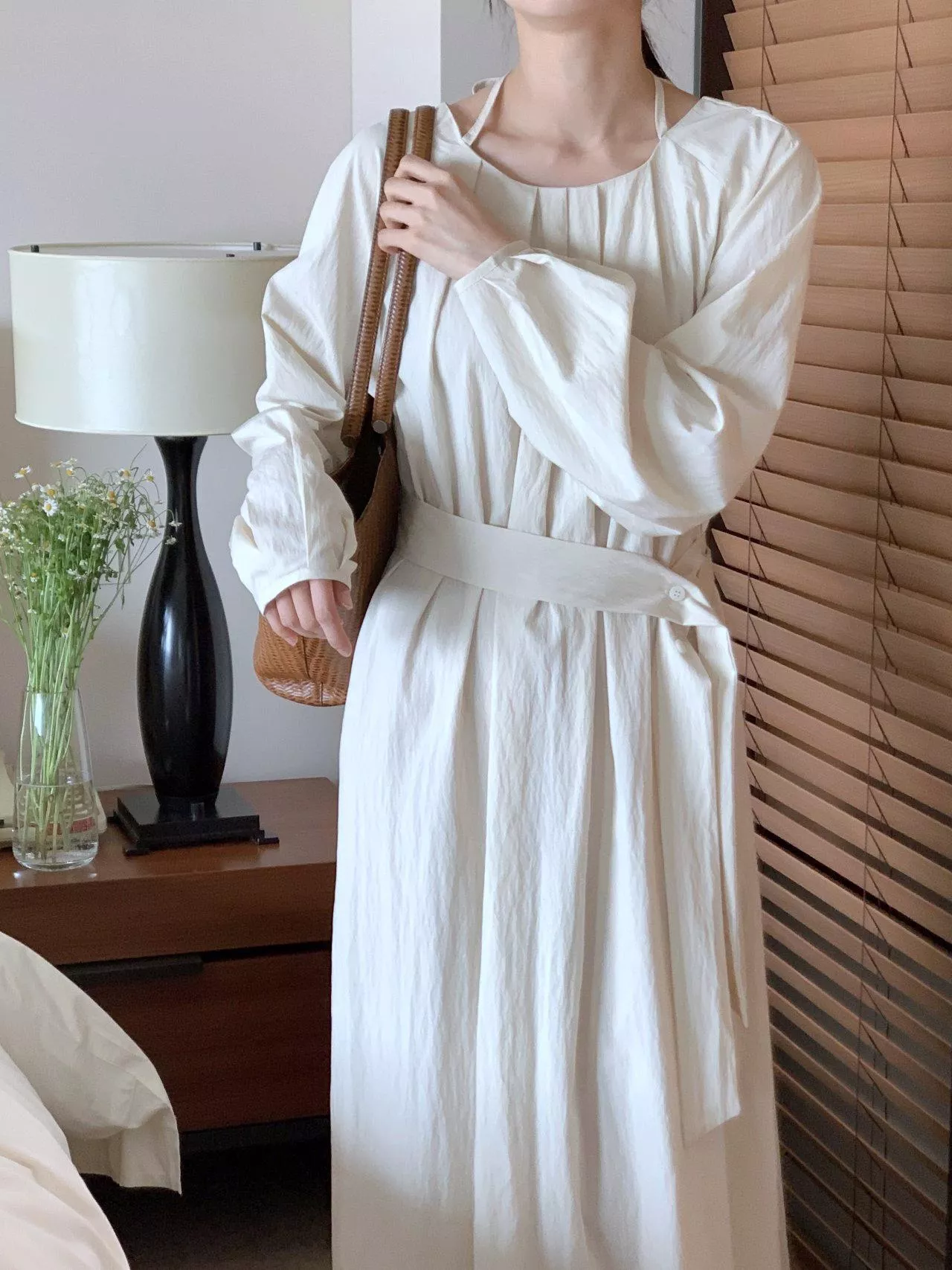 氣質優雅壓褶釦式腰帶長洋裝 #97454832