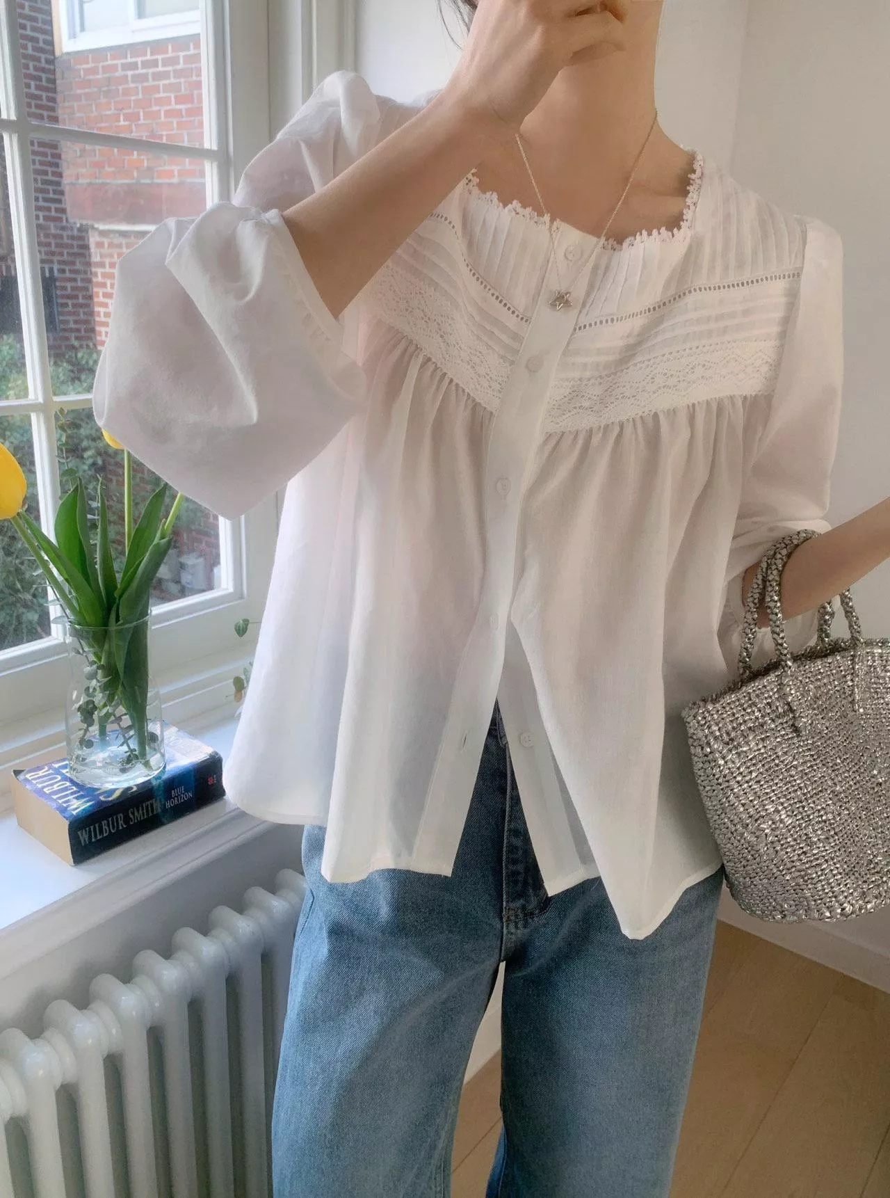 法式溫柔精緻蕾絲邊襯衫 #97608901